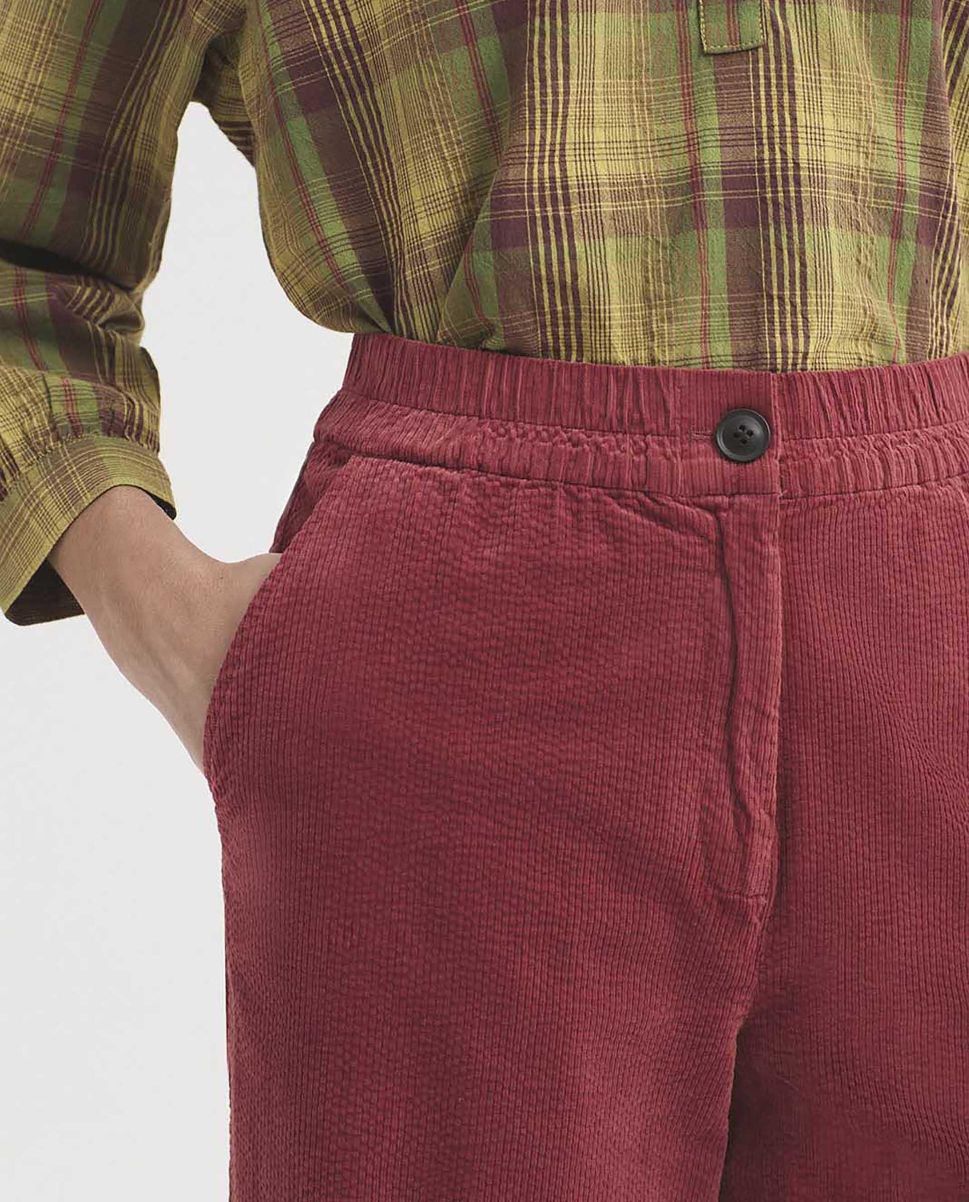 Pantalones rectos de mujer de pana con cinturilla de goma - Nice Things - Rosa Rosa-3