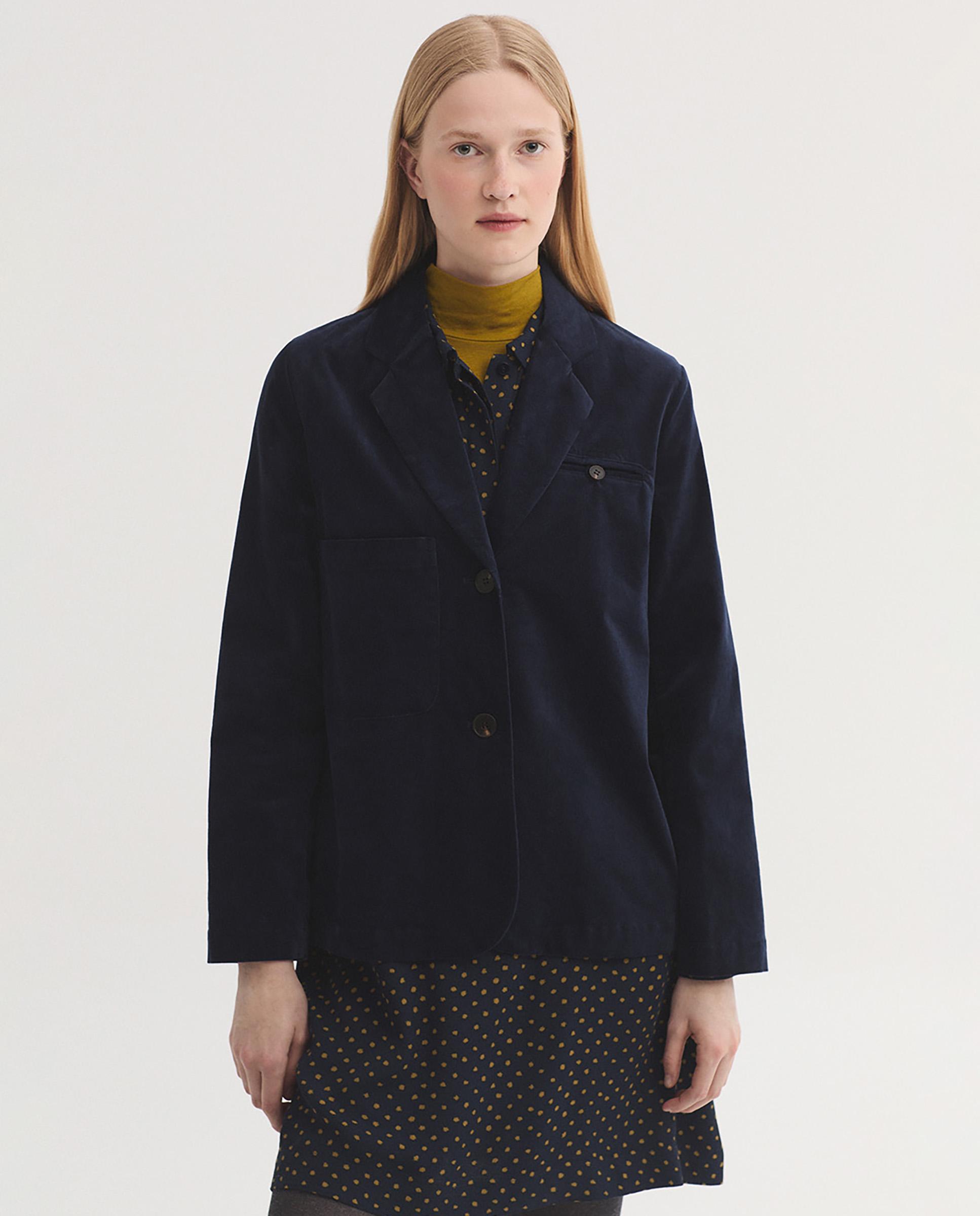 Blazer de mujer de pana lisa con cuello solapa - Nice Things - Azul marino Azul marino-1