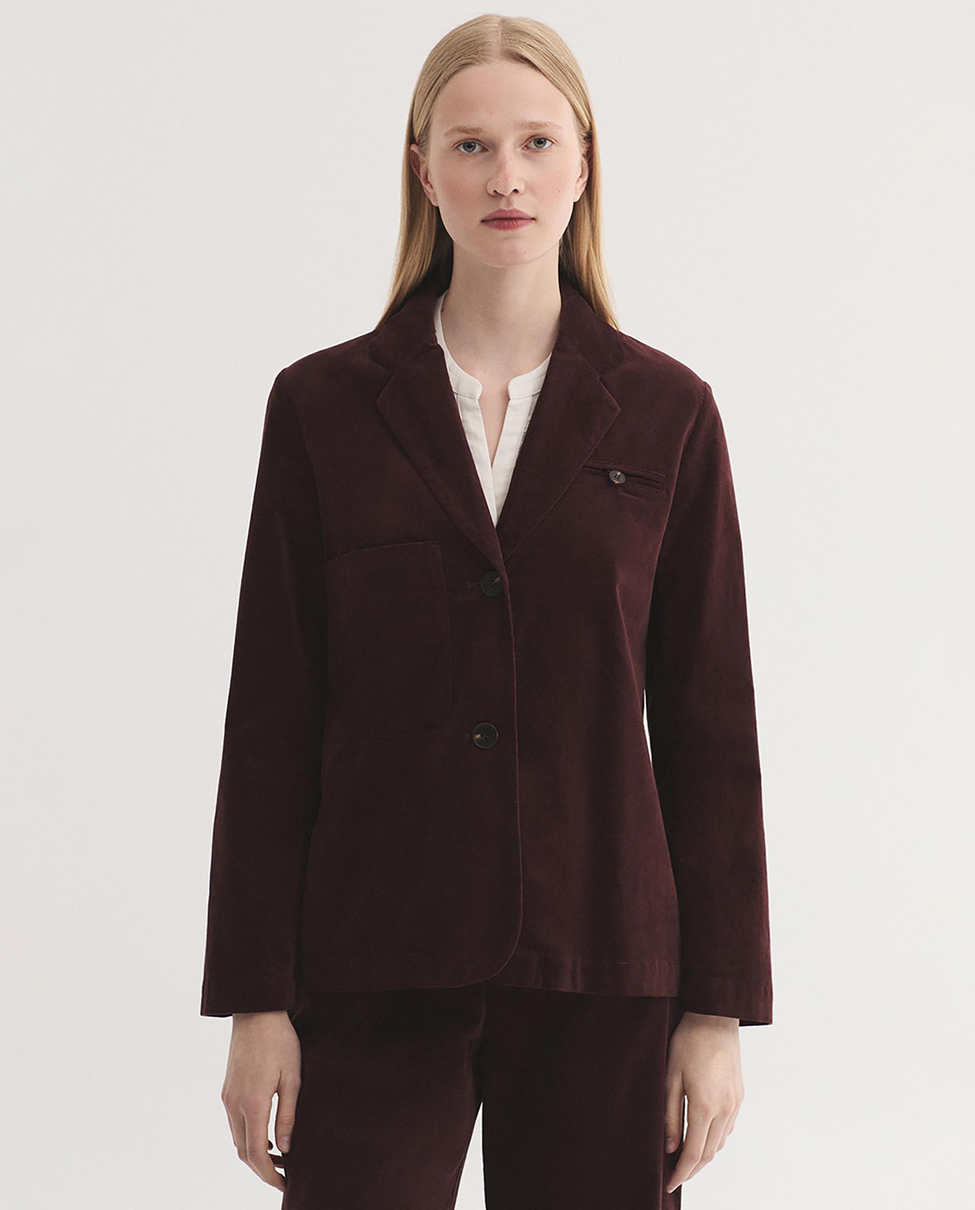 Blazer de mujer de pana lisa con cuello solapa - Nice Things - Burdeos Burdeos-1
