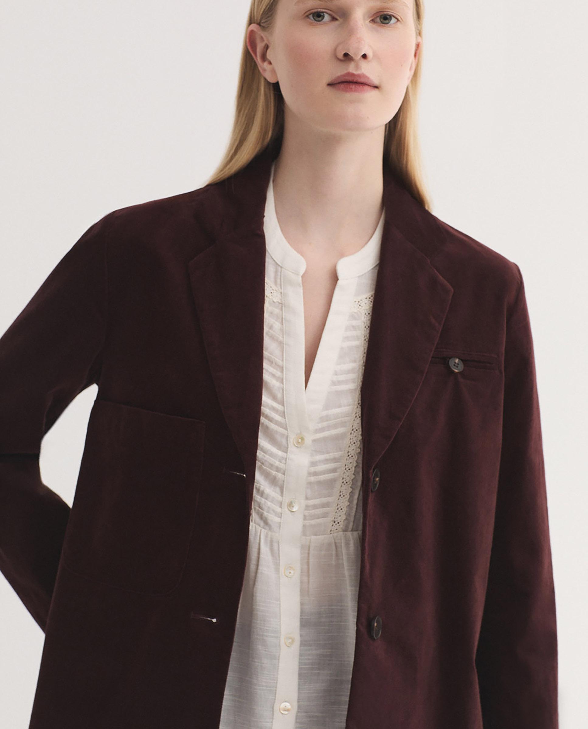 Blazer de mujer de pana lisa con cuello solapa - Nice Things - Burdeos Burdeos-5