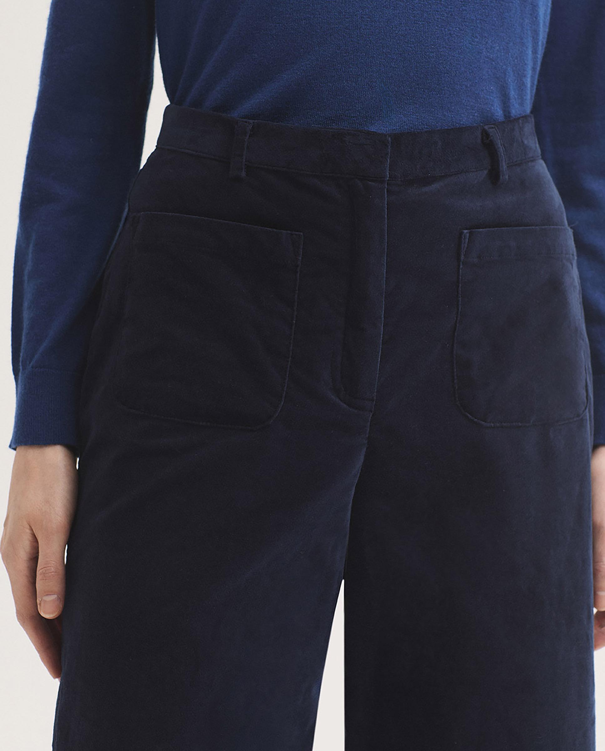 Pantalones anchos de mujer de pana lisa con bolsillos - Nice Things - Azul marino Azul marino-2