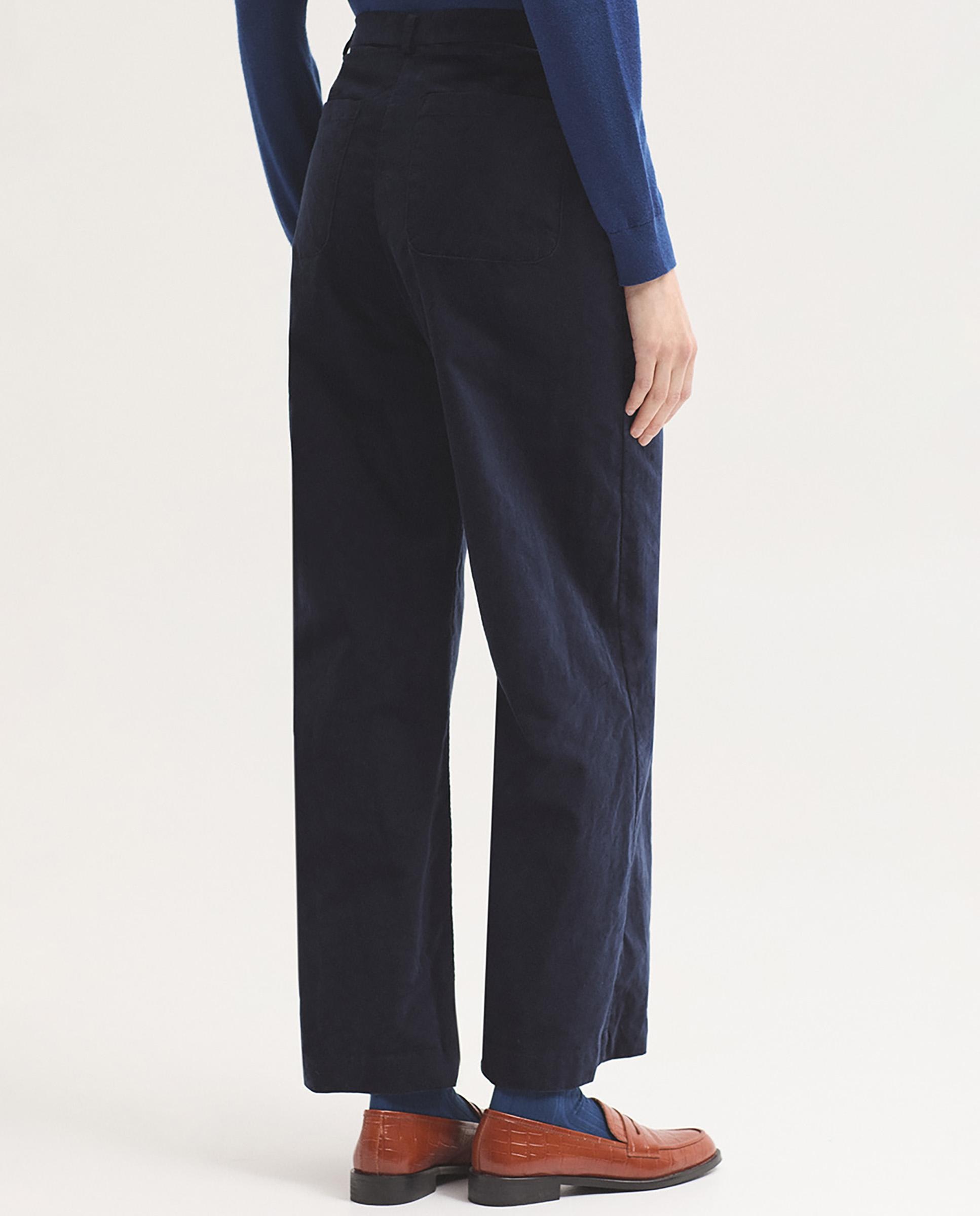 Pantalones anchos de mujer de pana lisa con bolsillos - Nice Things - Azul marino Azul marino-3