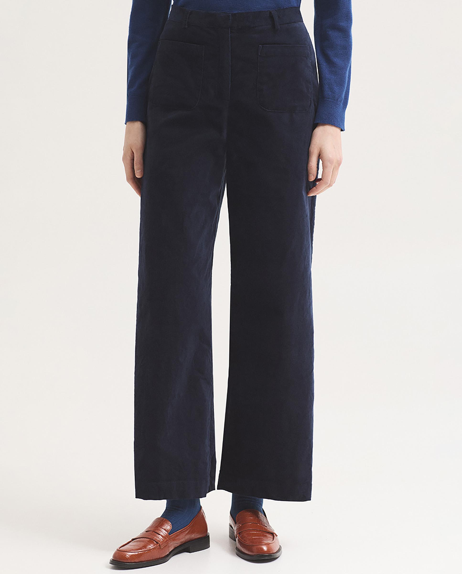 Pantalones anchos de mujer de pana lisa con bolsillos - Nice Things - Azul marino Azul marino-4