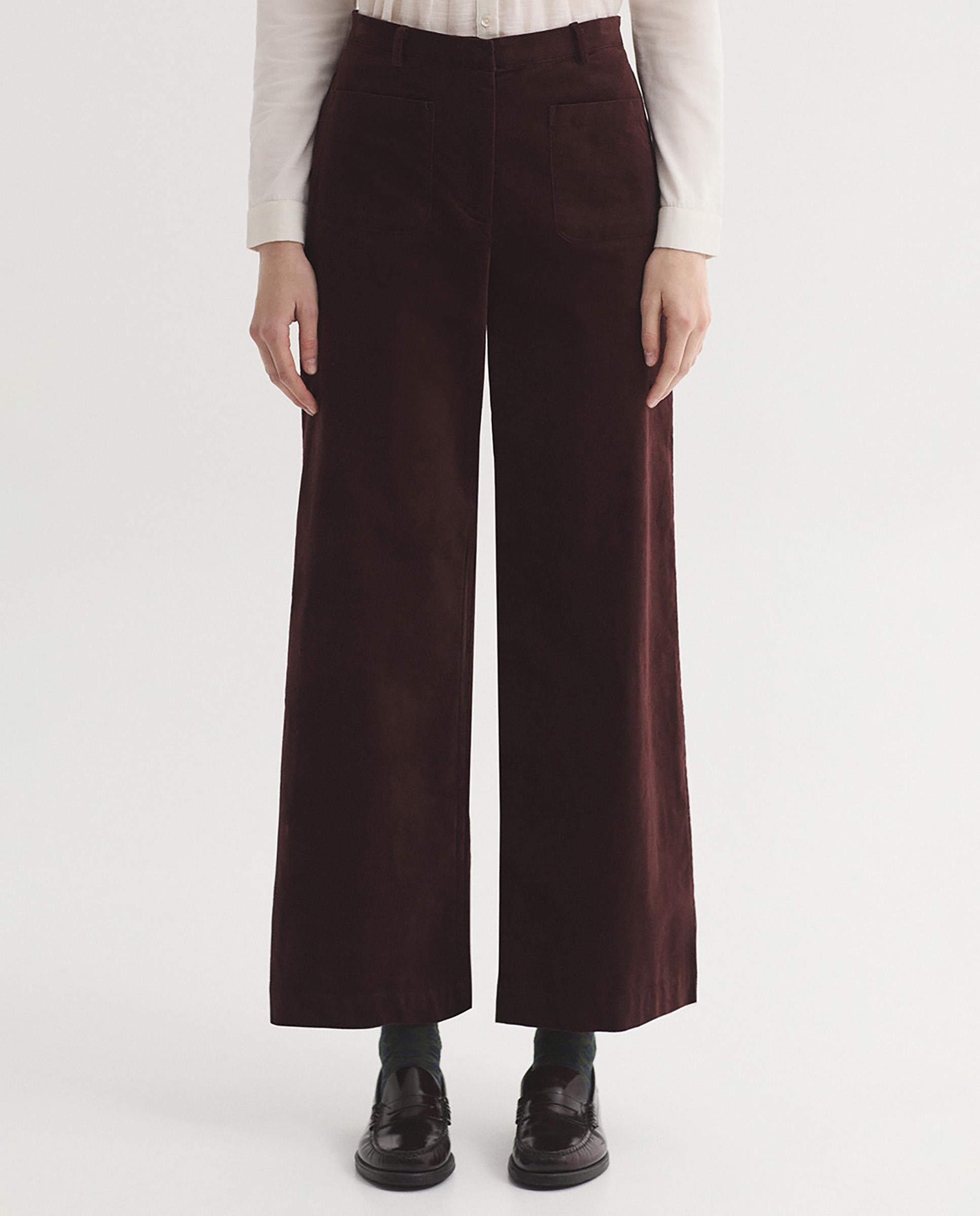 Pantalones anchos de mujer de pana lisa con bolsillos - Nice Things - Burdeos Burdeos-1