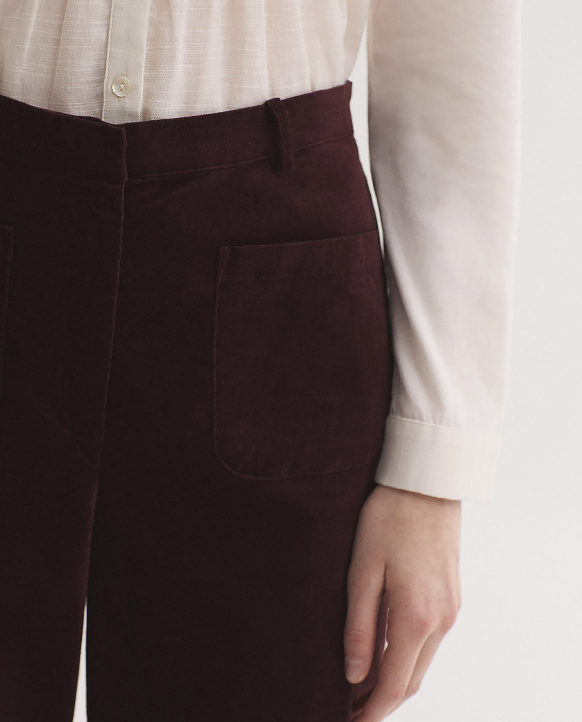 Pantalones anchos de mujer de pana lisa con bolsillos - Nice Things - Burdeos Burdeos-2