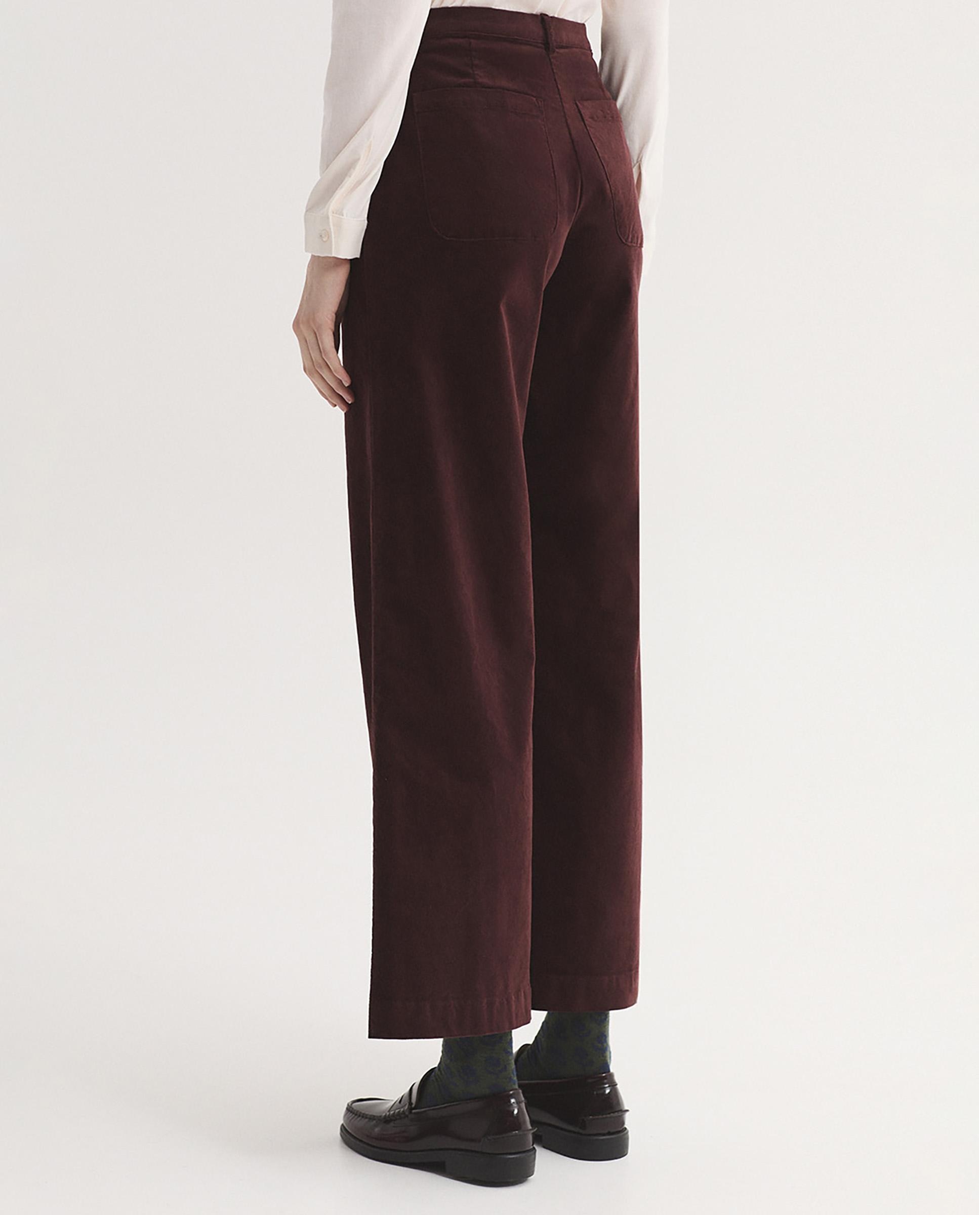 Pantalones anchos de mujer de pana lisa con bolsillos - Nice Things - Burdeos Burdeos-3