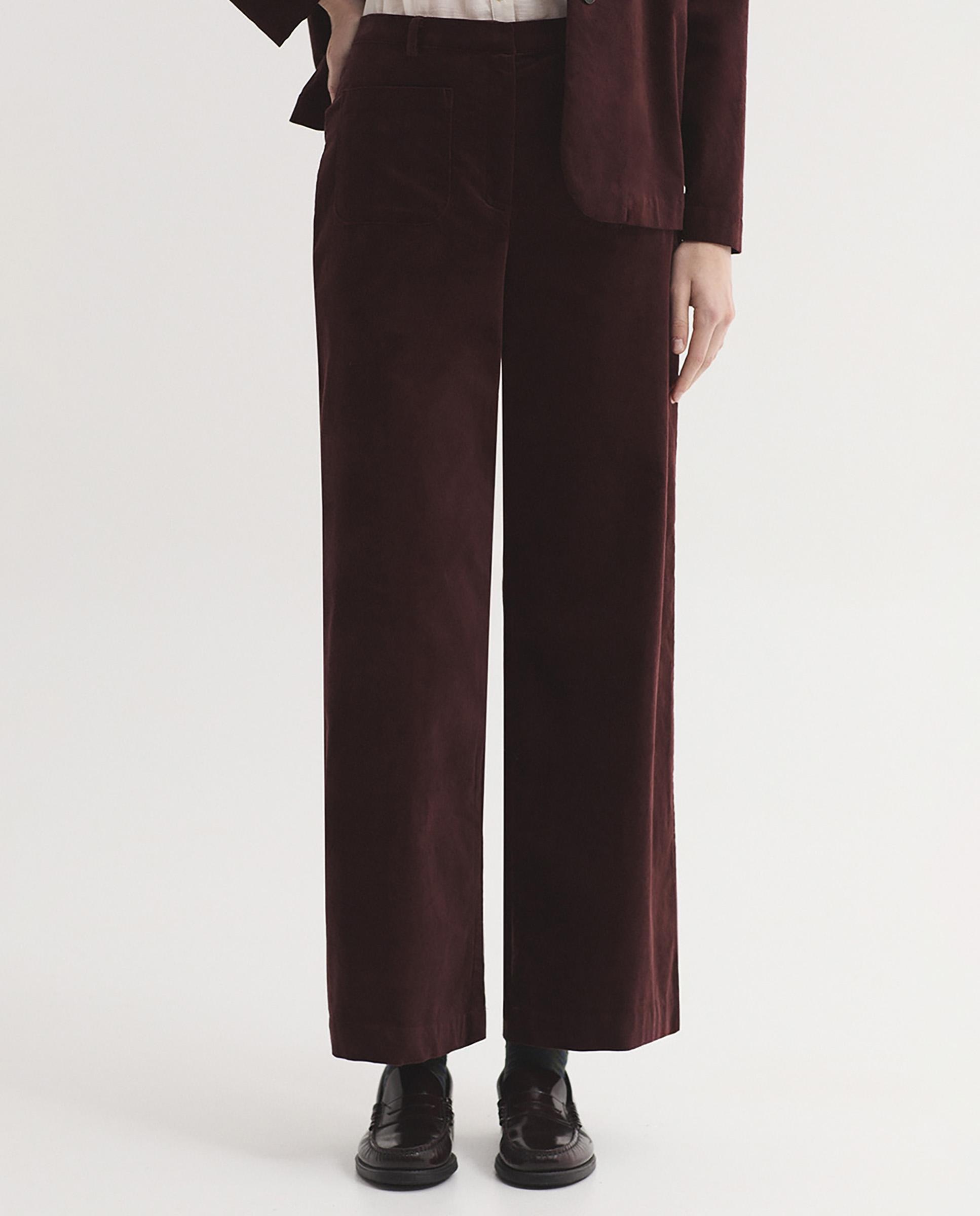 Pantalones anchos de mujer de pana lisa con bolsillos - Nice Things - Burdeos Burdeos-4