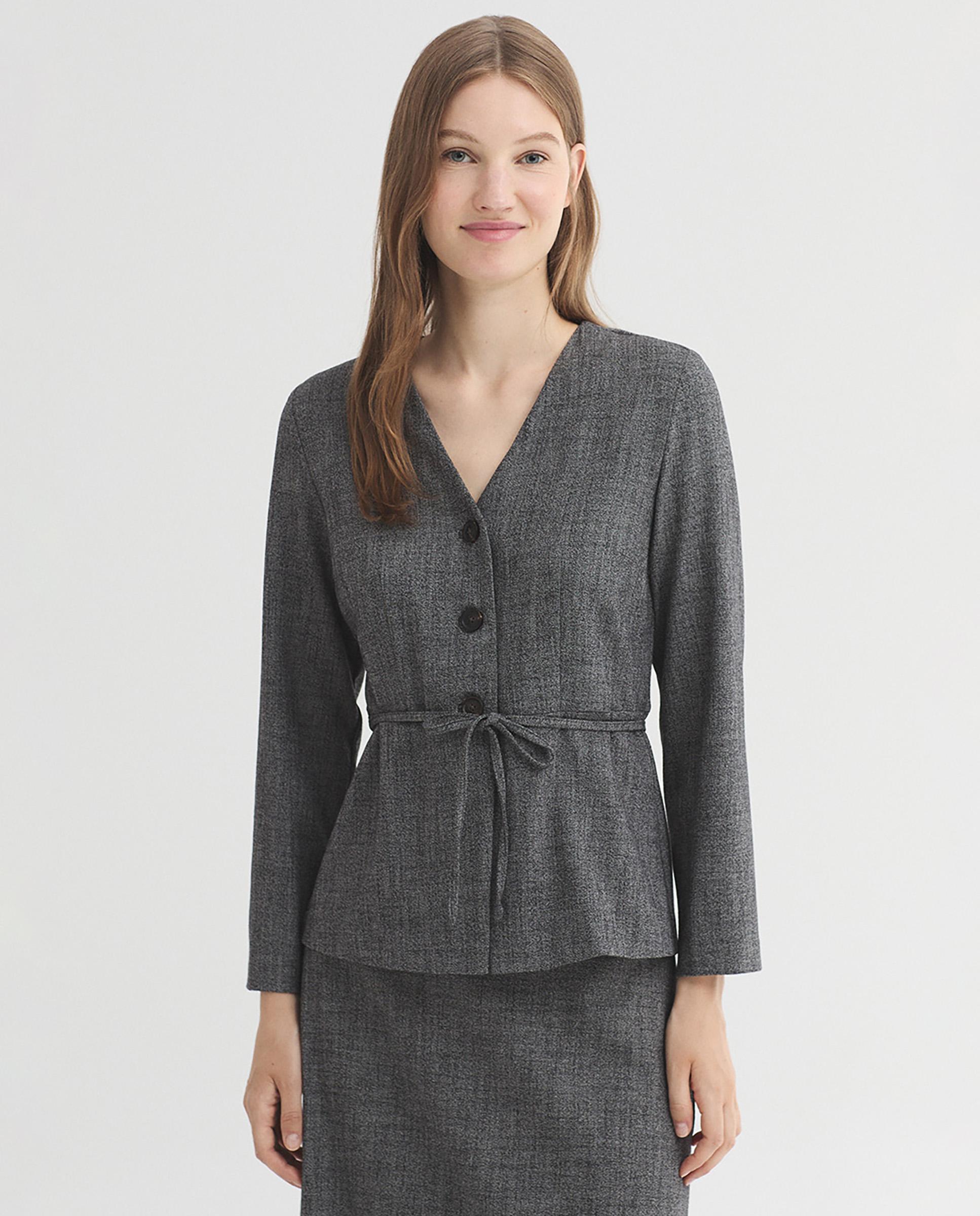 Chaqueta de mujer jaspeda con escote de pico - Nice Things - Gris Gris-1