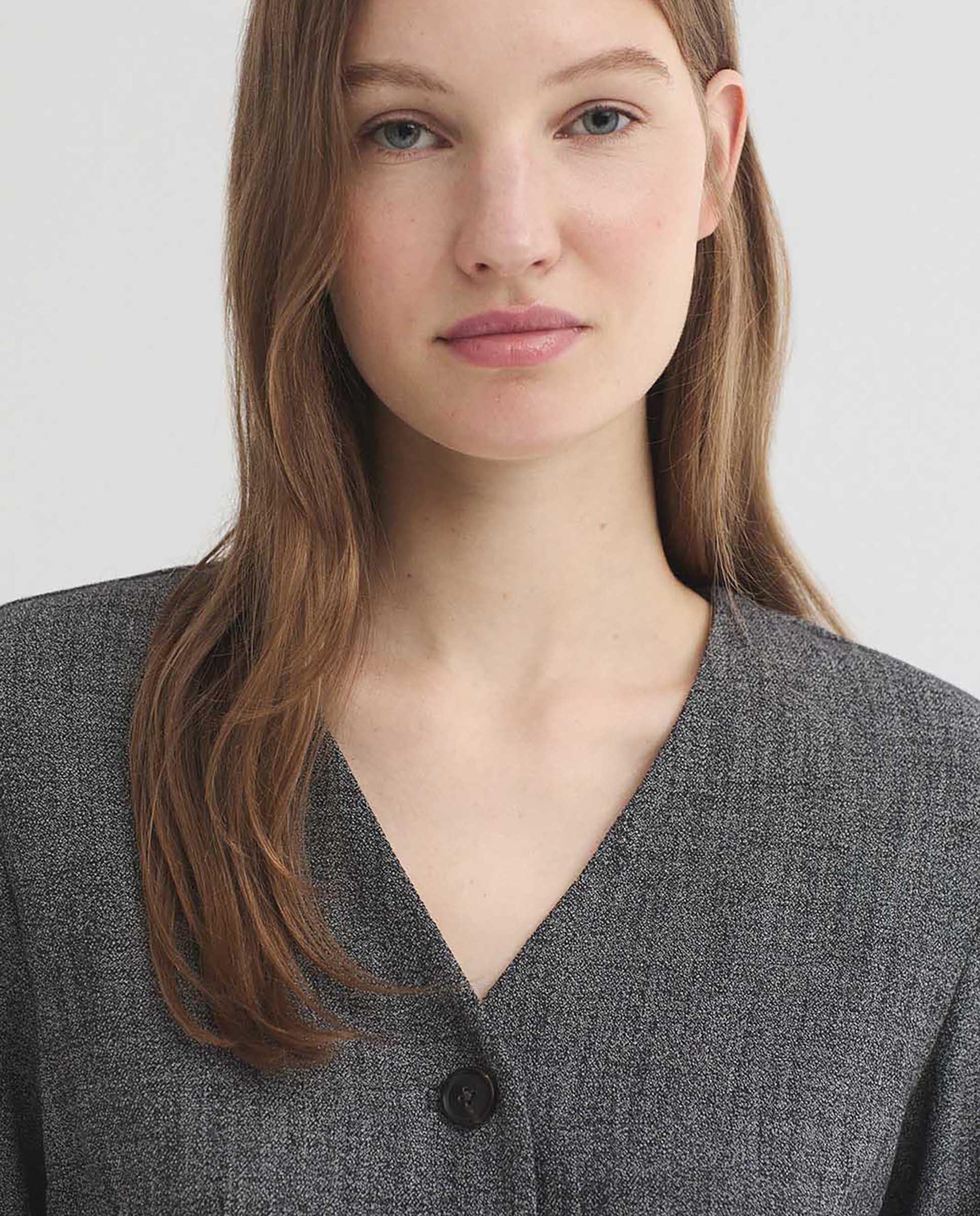 Chaqueta de mujer jaspeda con escote de pico - Nice Things - Gris Gris-2