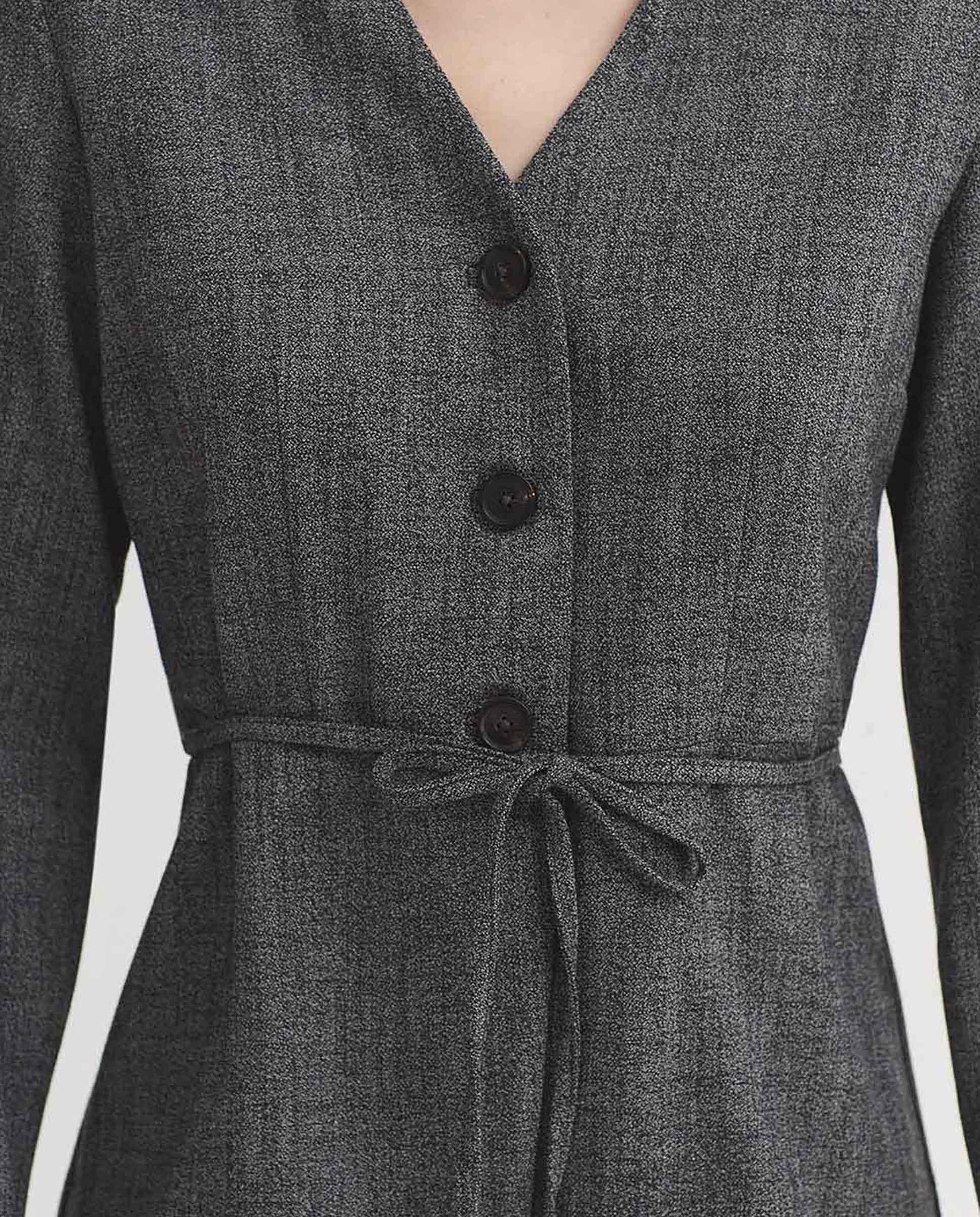 Chaqueta de mujer jaspeda con escote de pico - Nice Things - Gris Gris-3