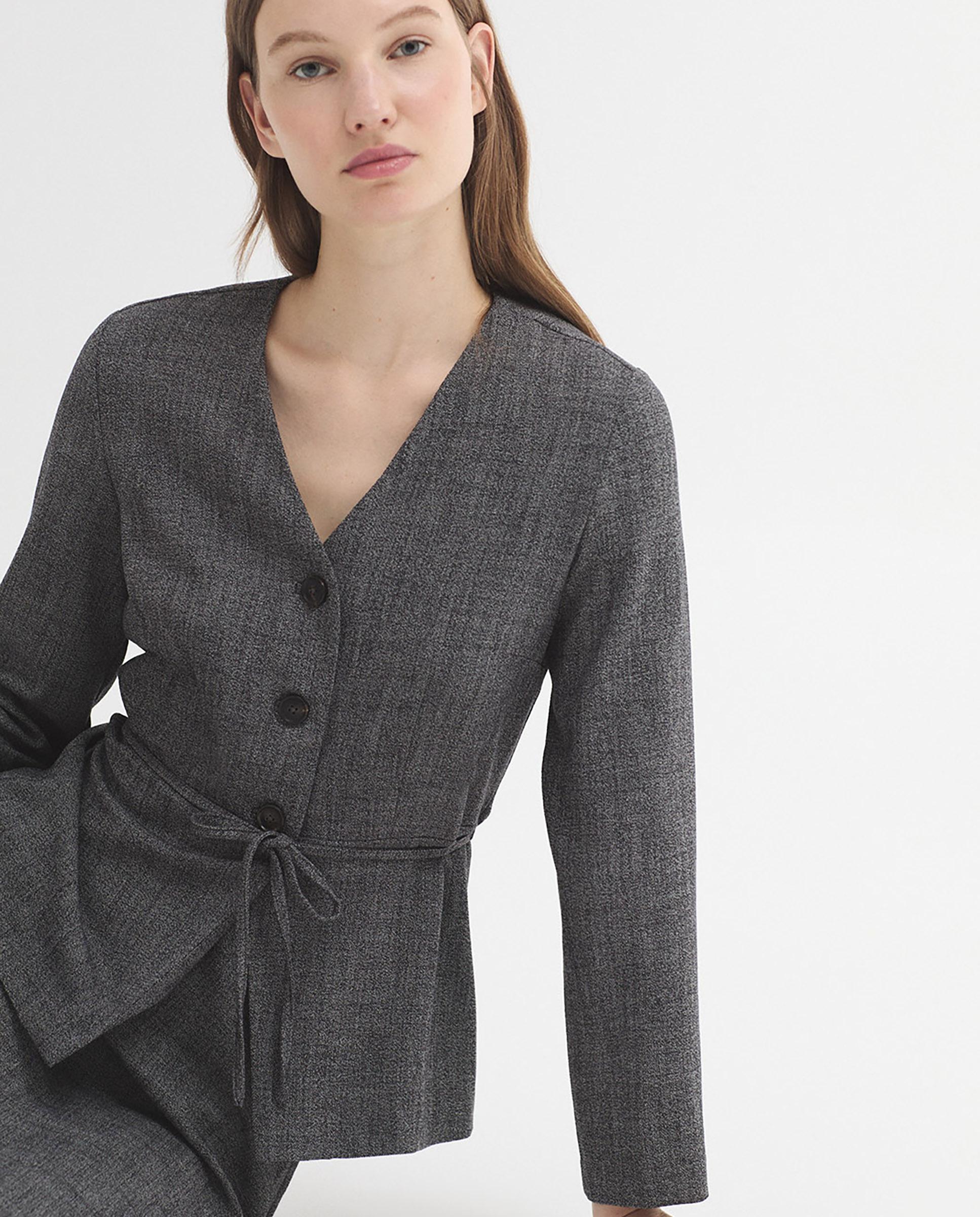 Chaqueta de mujer jaspeda con escote de pico - Nice Things - Gris Gris-5