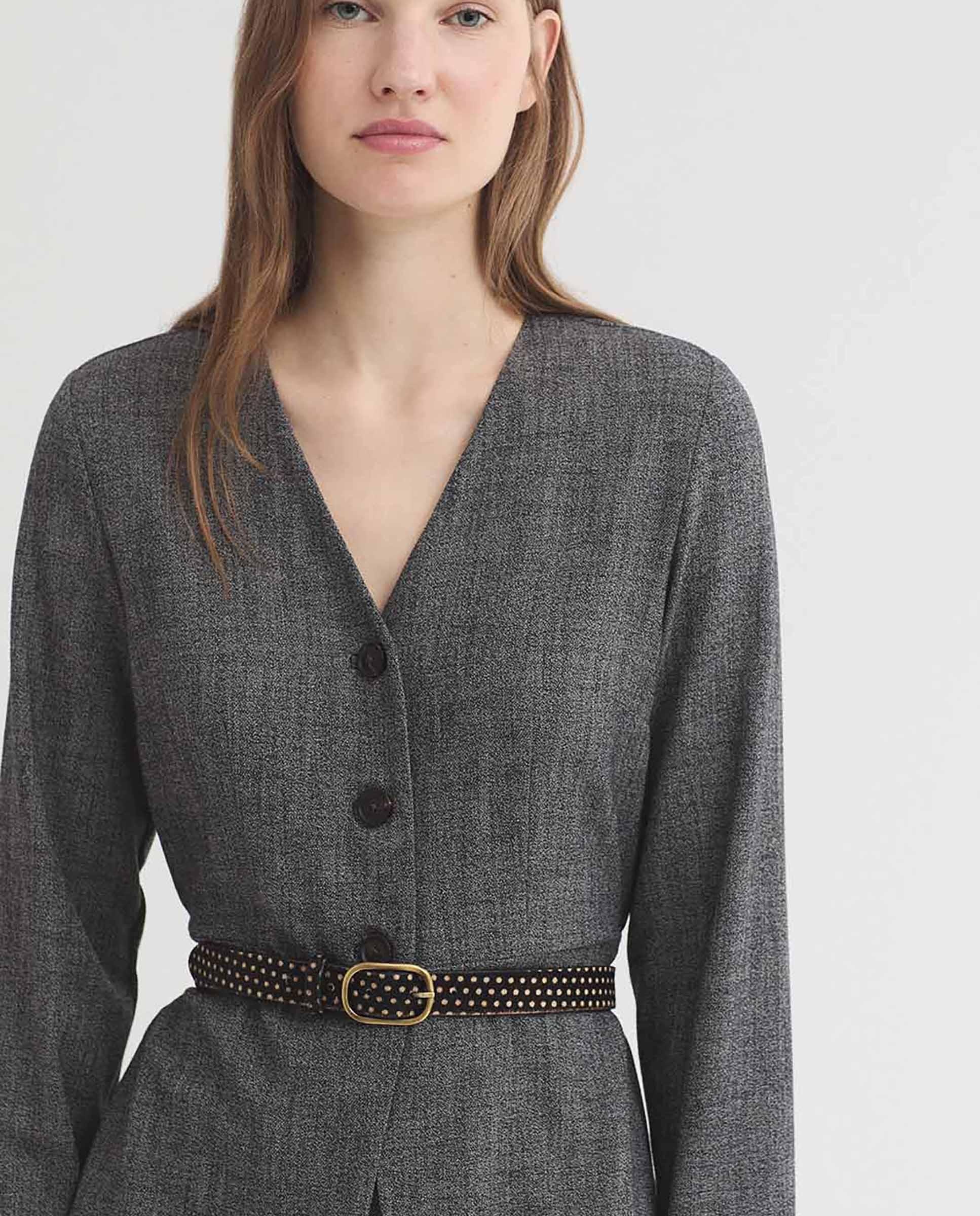 Chaqueta de mujer jaspeda con escote de pico - Nice Things - Gris Gris-7