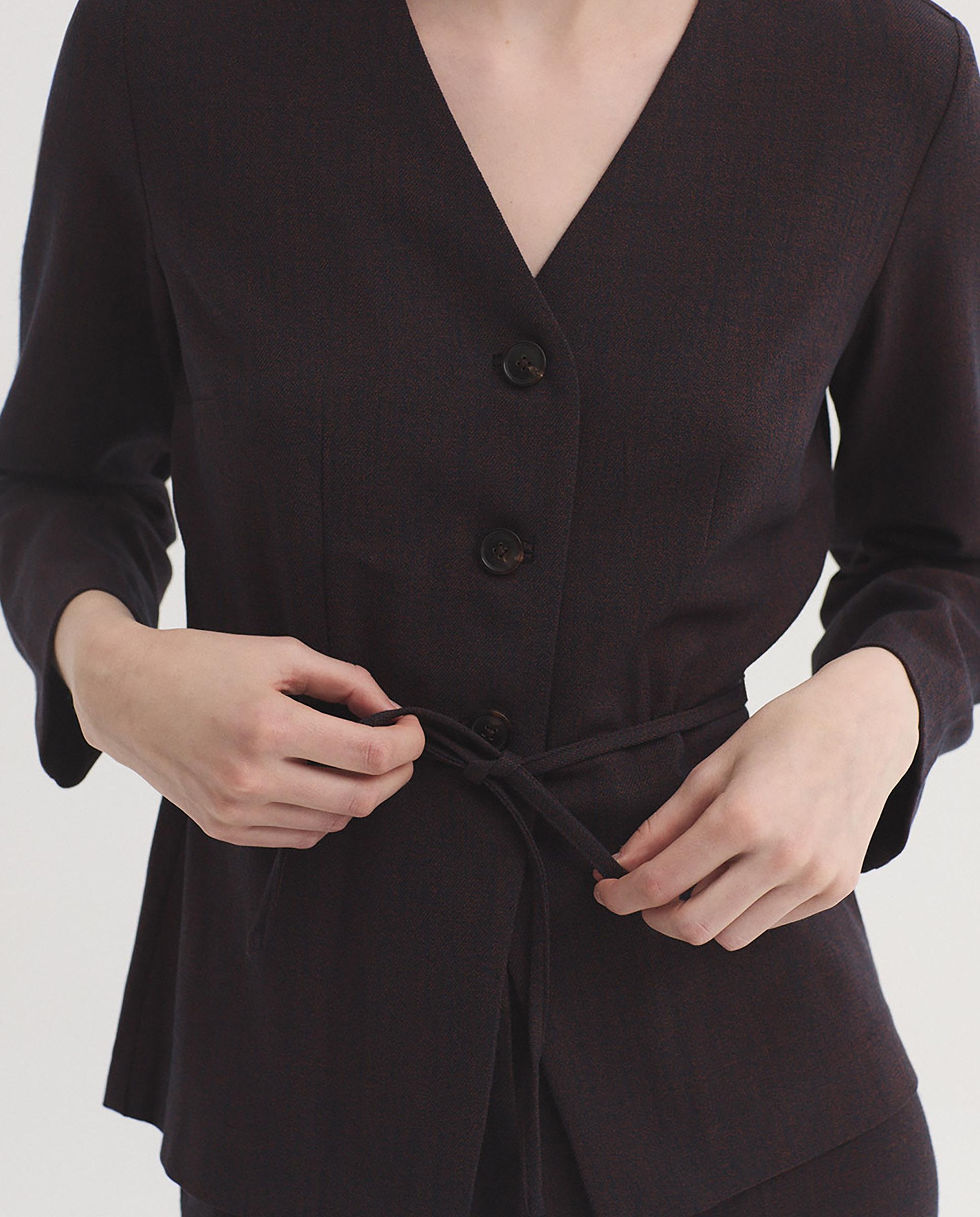 Chaqueta de mujer jaspeda con escote de pico - Nice Things - Marrón Marrón-3