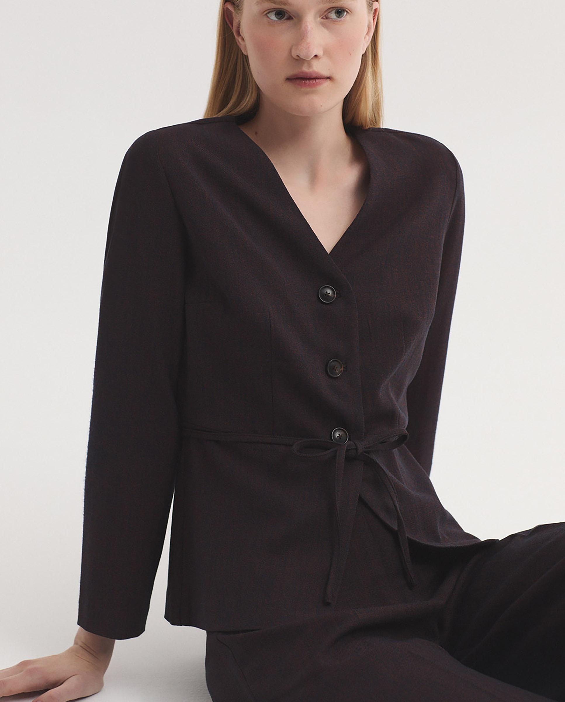Chaqueta de mujer jaspeda con escote de pico - Nice Things - Marrón Marrón-5