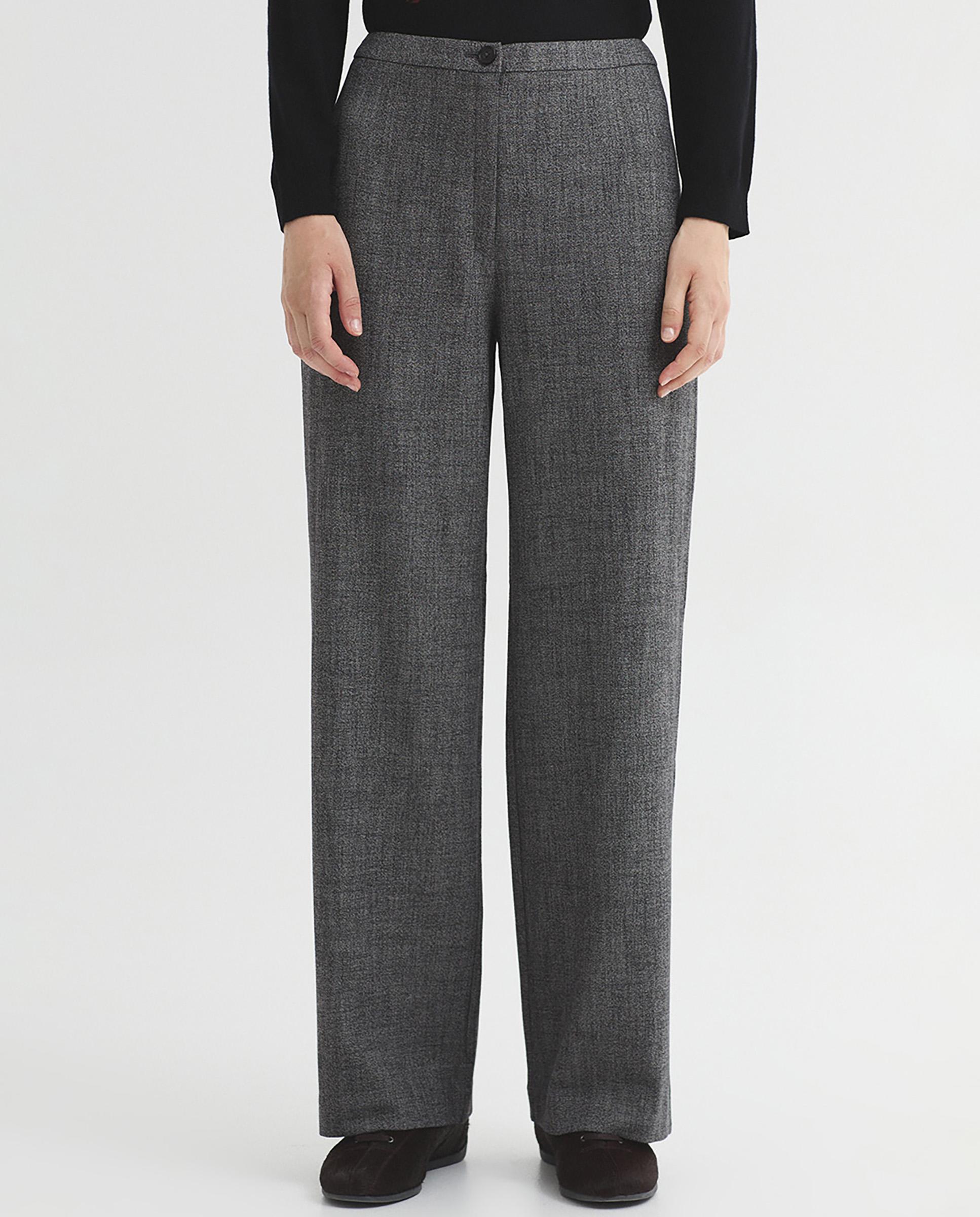 Pantalones rectos de mujer jaspeado con cierre de cremallera - Nice Things - Gris Gris-1
