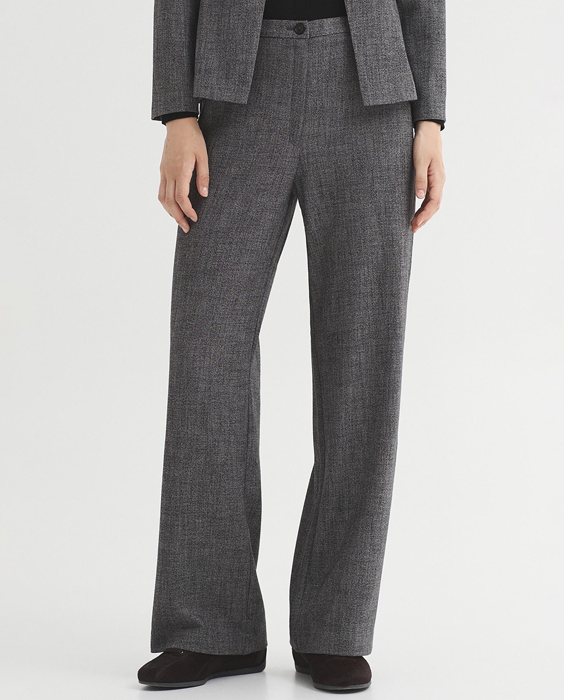 Pantalones rectos de mujer jaspeado con cierre de cremallera - Nice Things - Gris Gris-5