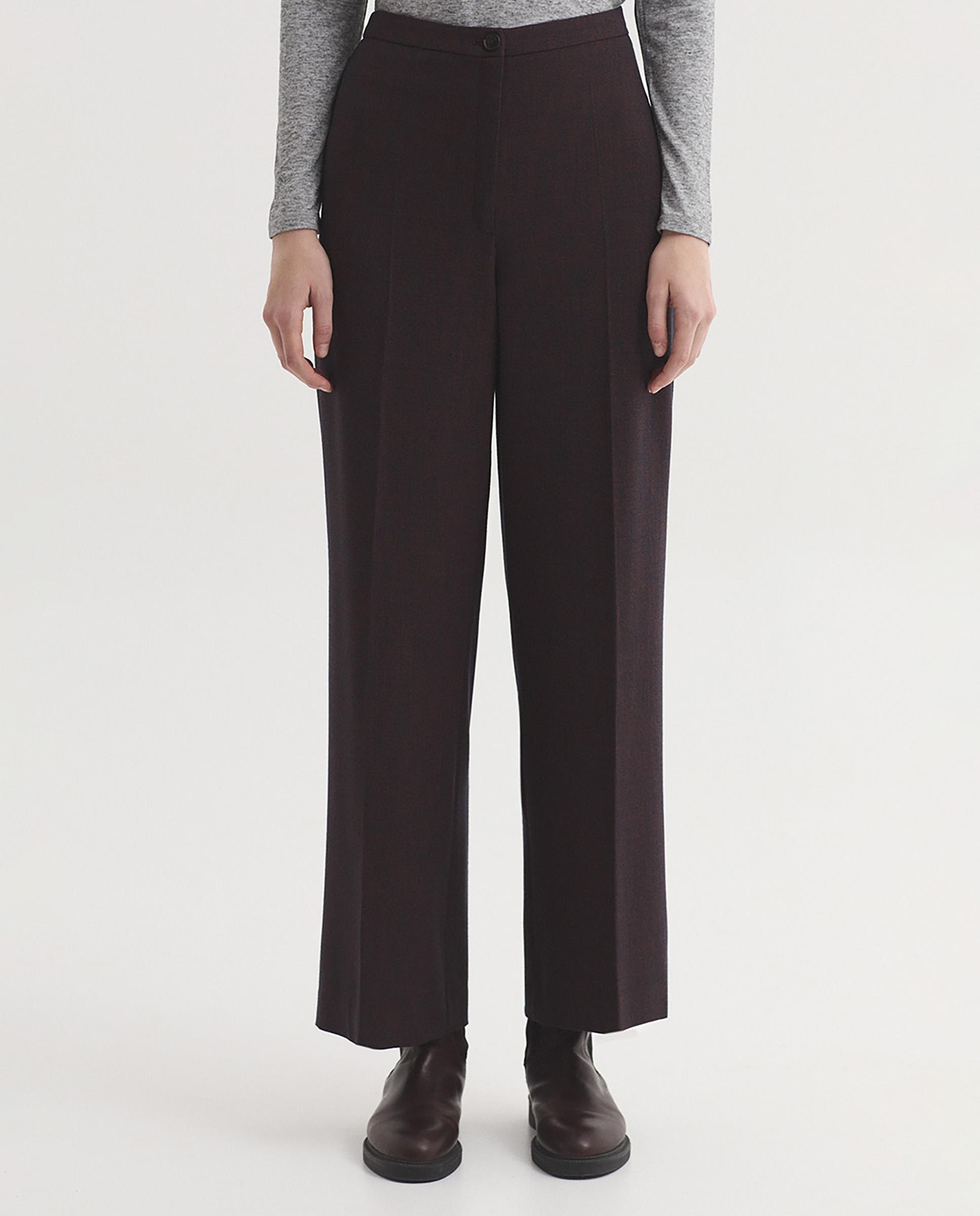 Pantalones rectos de mujer jaspeado con cierre de cremallera - Nice Things - Marrón Marrón-1