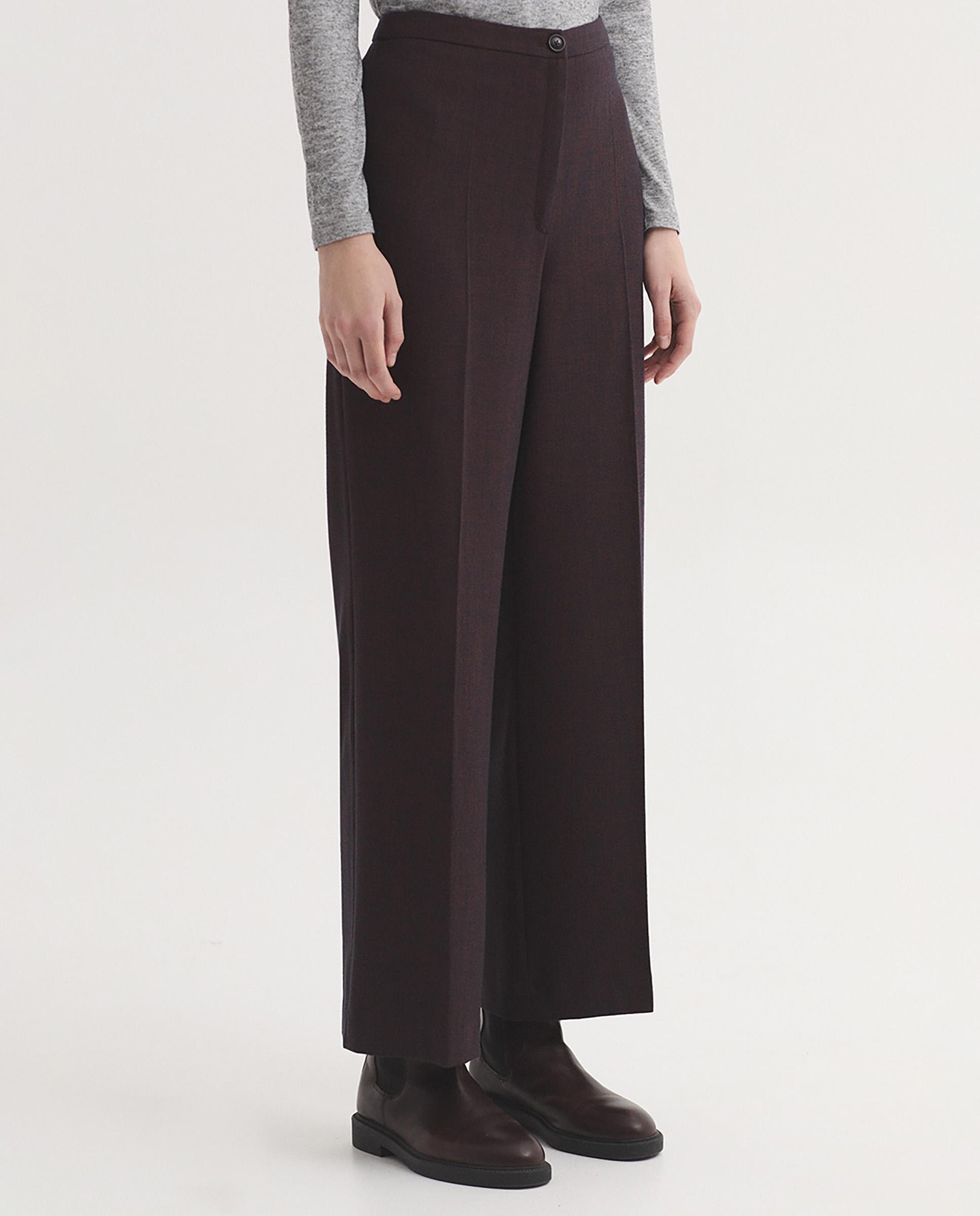 Pantalones rectos de mujer jaspeado con cierre de cremallera - Nice Things - Marrón Marrón-4