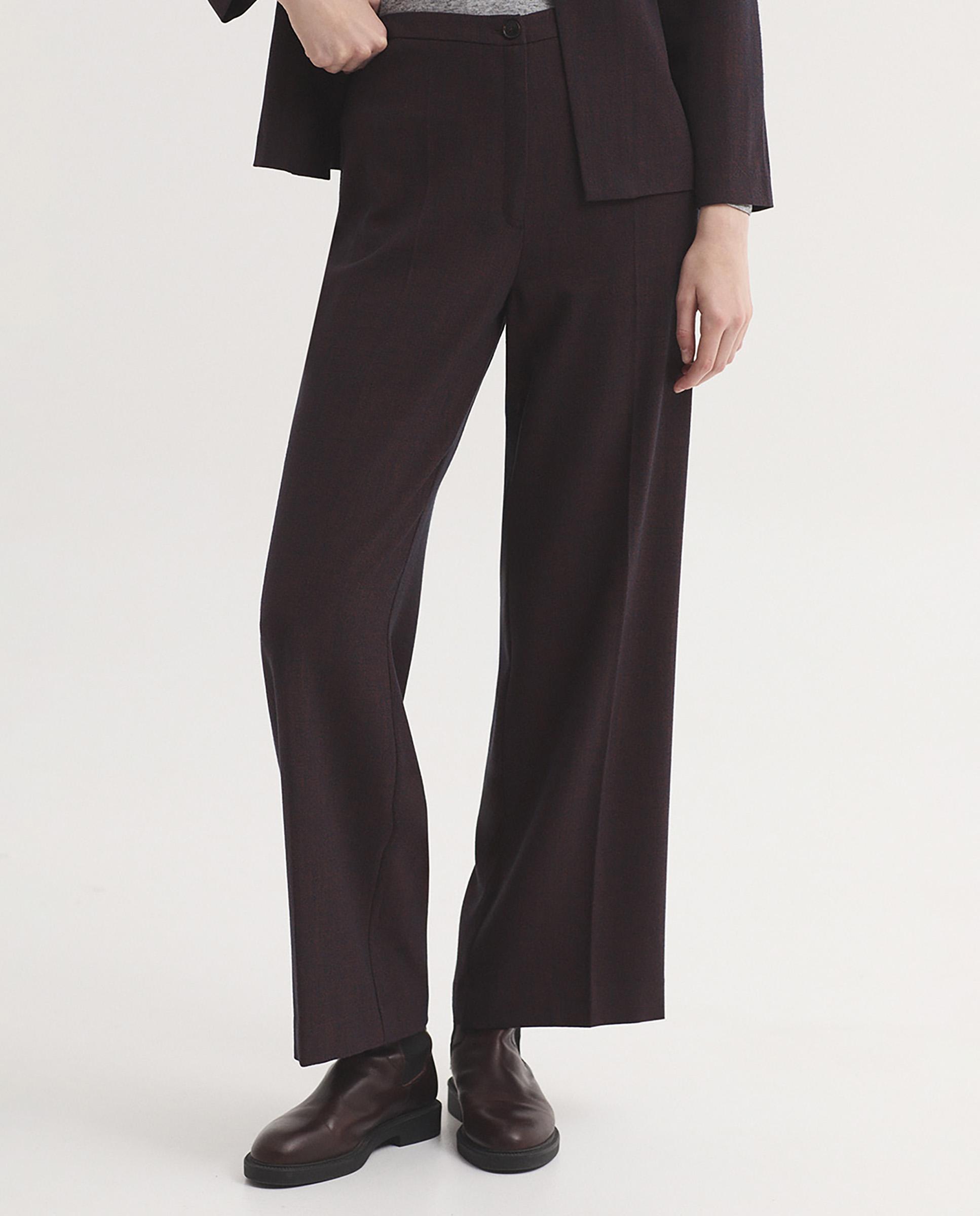 Pantalones rectos de mujer jaspeado con cierre de cremallera - Nice Things - Marrón Marrón-5