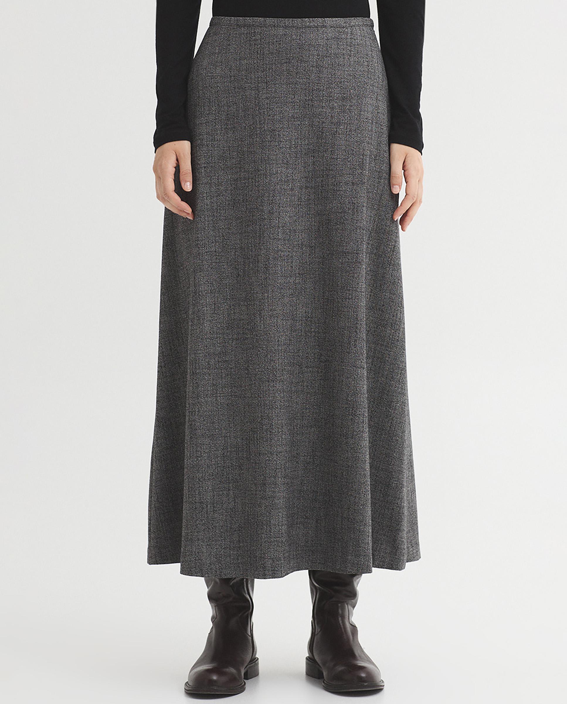 Falda larga jaspeada con cremallera lateral - Nice Things - Gris Gris-1