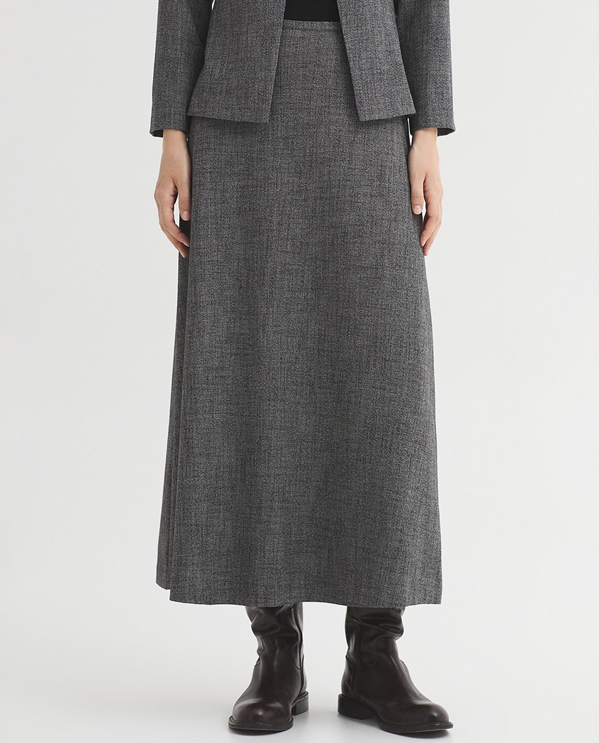 Falda larga jaspeada con cremallera lateral - Nice Things - Gris Gris-4
