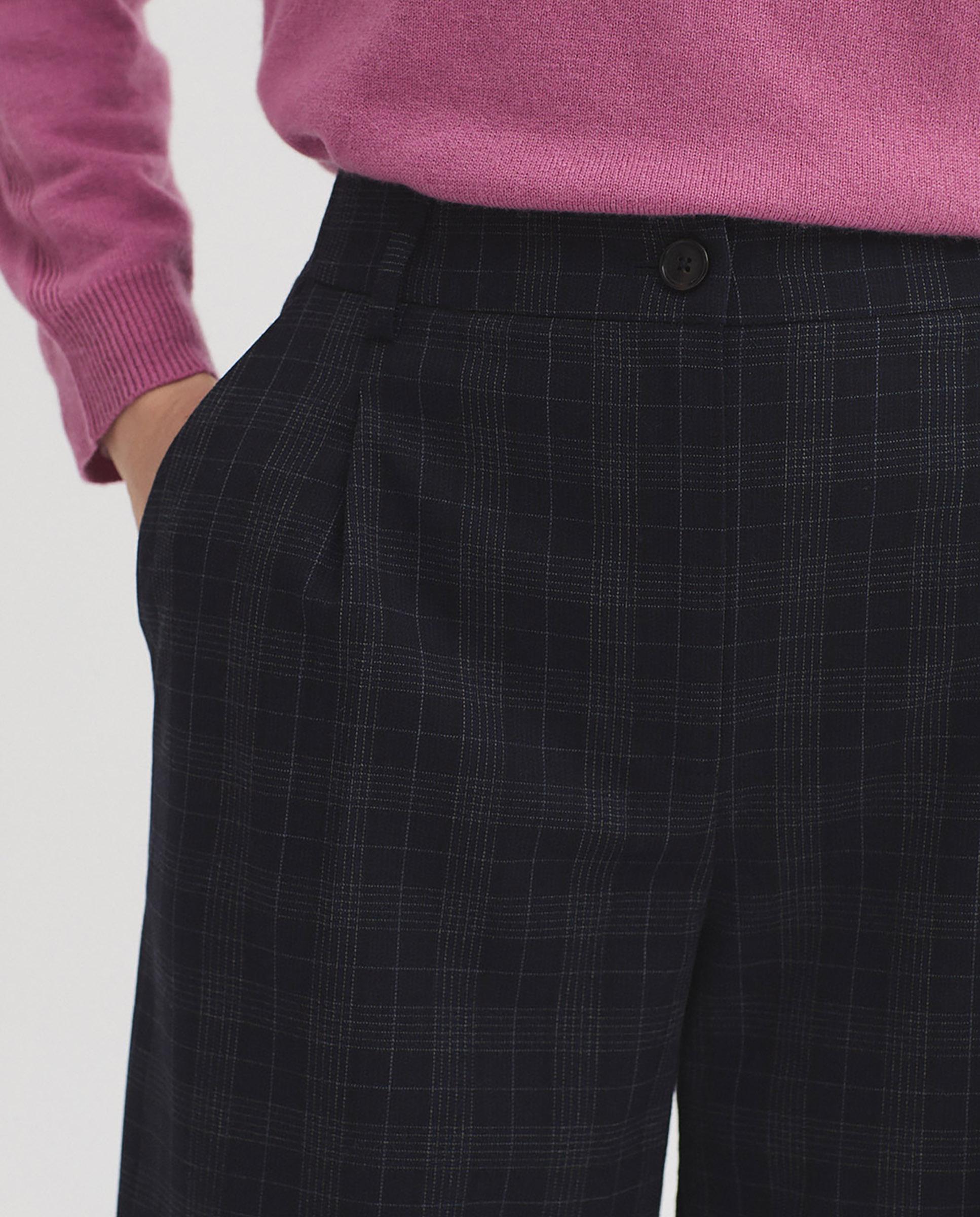Pantalones anchos de mujer con pinzas de cuadros - Nice Things - Azul marino Azul marino-2