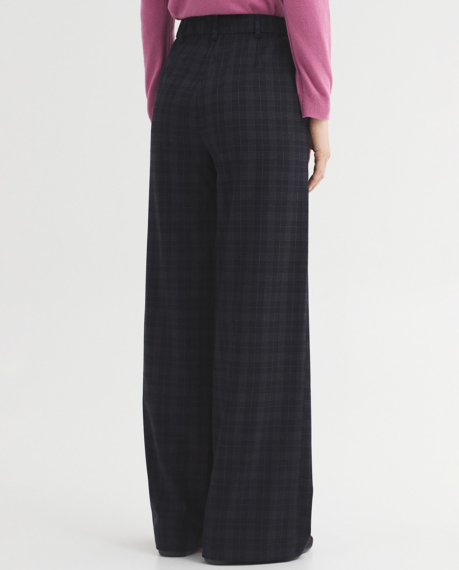 Pantalones anchos de mujer con pinzas de cuadros - Nice Things - Azul marino Azul marino-3