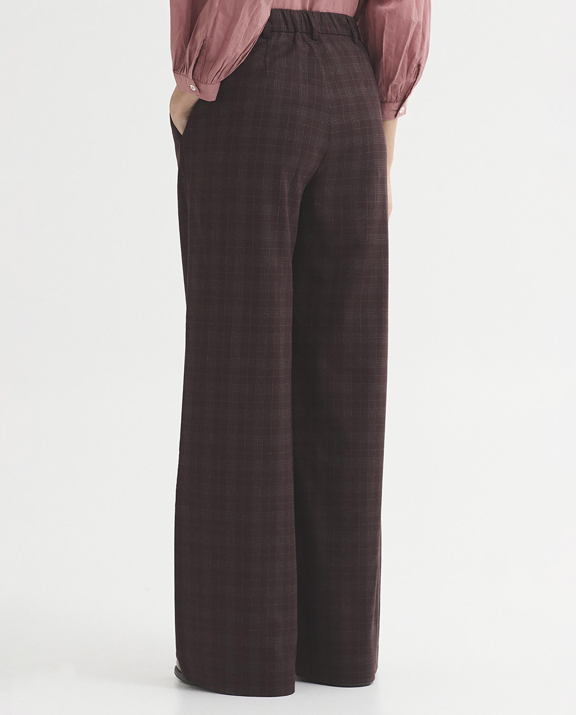 Pantalones anchos de mujer con pinzas de cuadros - Nice Things - Burdeos Burdeos-3