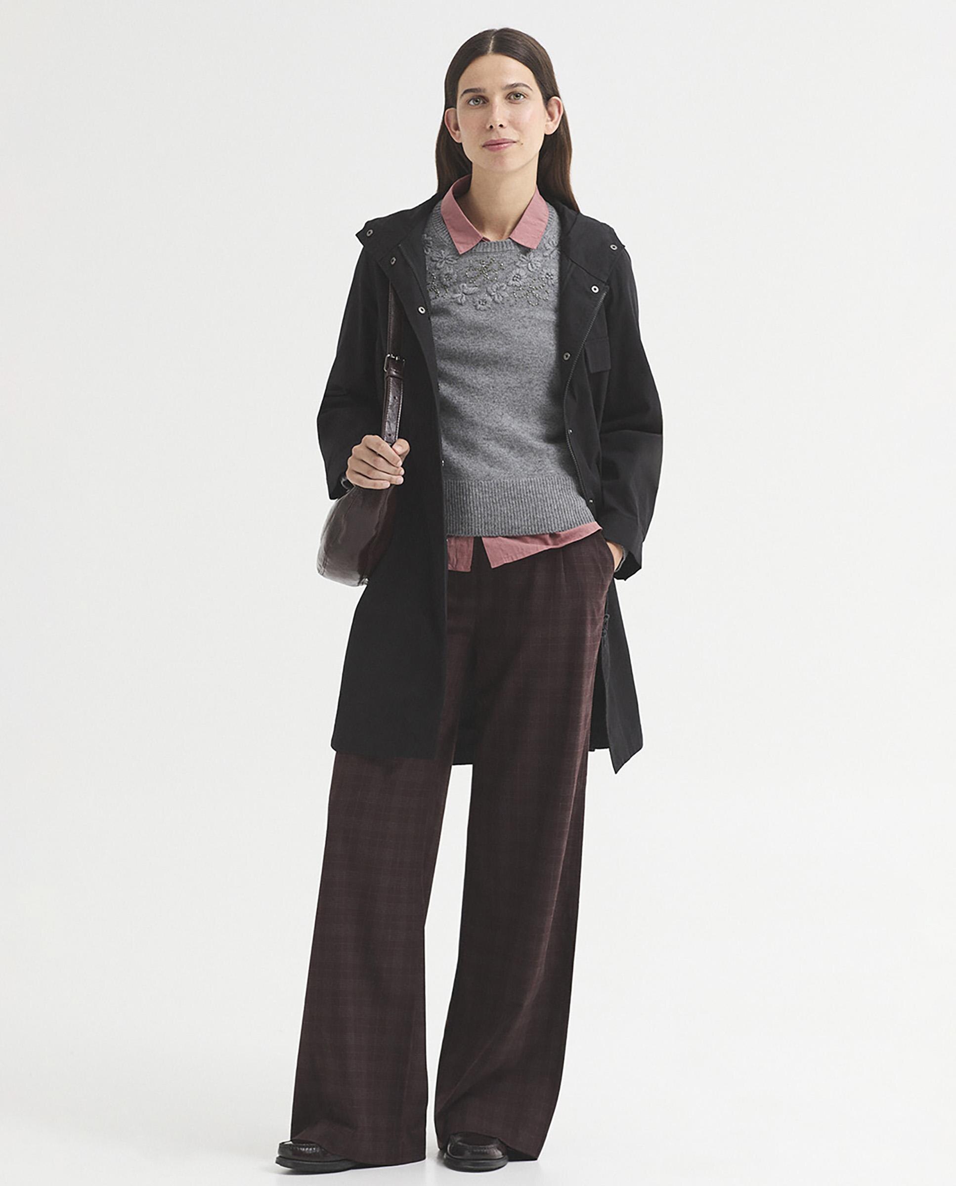 Pantalones anchos de mujer con pinzas de cuadros - Nice Things - Burdeos Burdeos-4