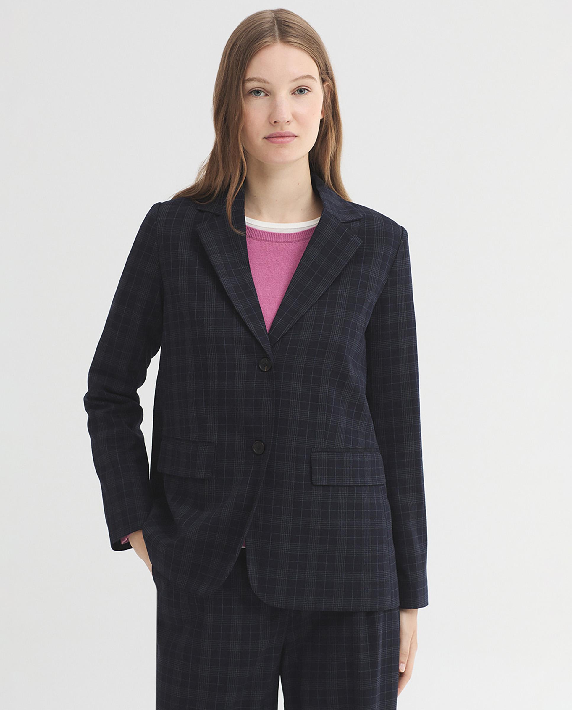 Blazer de mujer de cuadros y cuello solapa - Nice Things - Azul marino Azul marino-1