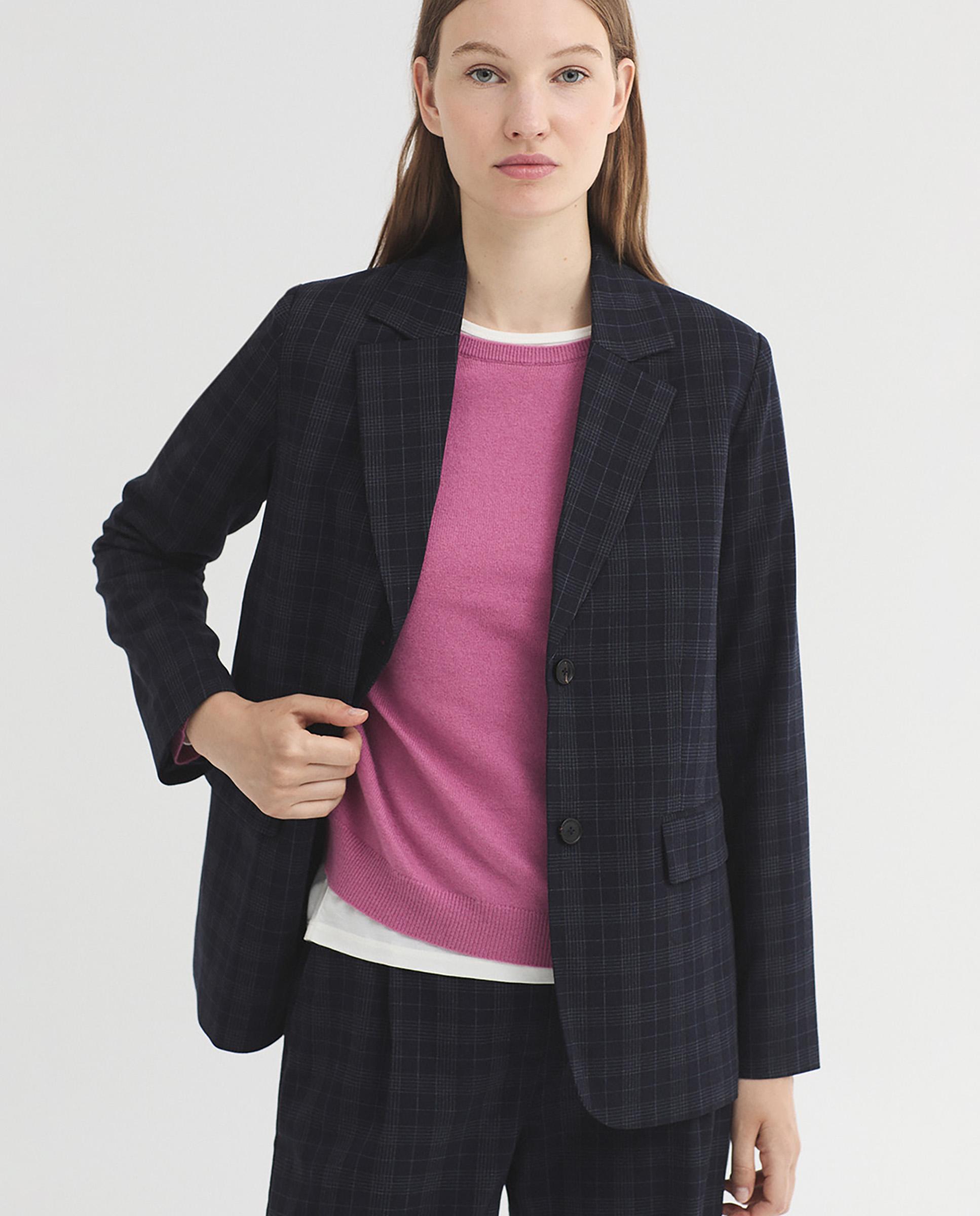 Blazer de mujer de cuadros y cuello solapa - Nice Things - Azul marino Azul marino-4