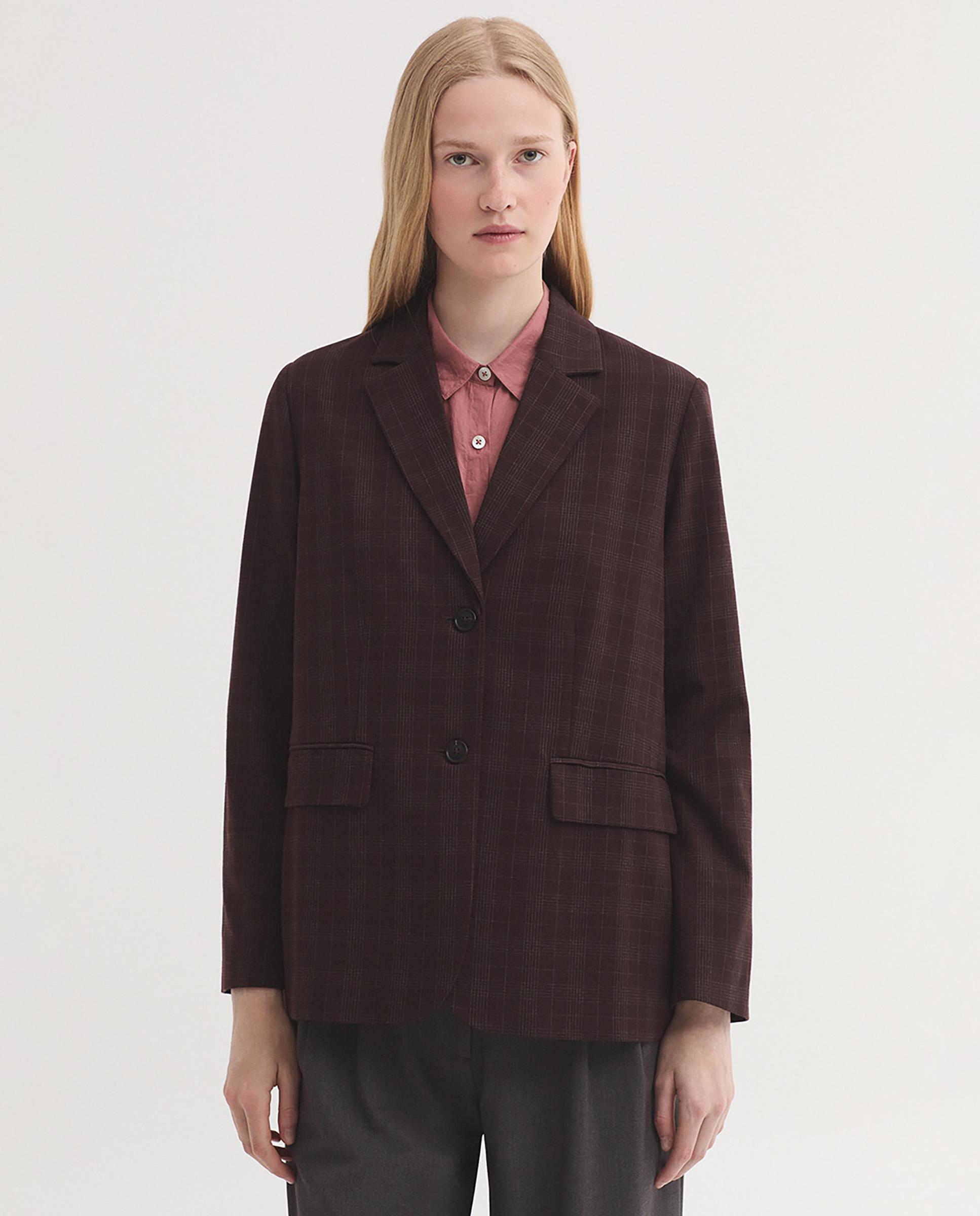 Blazer de mujer de cuadros y cuello solapa - Nice Things - Burdeos Burdeos-1