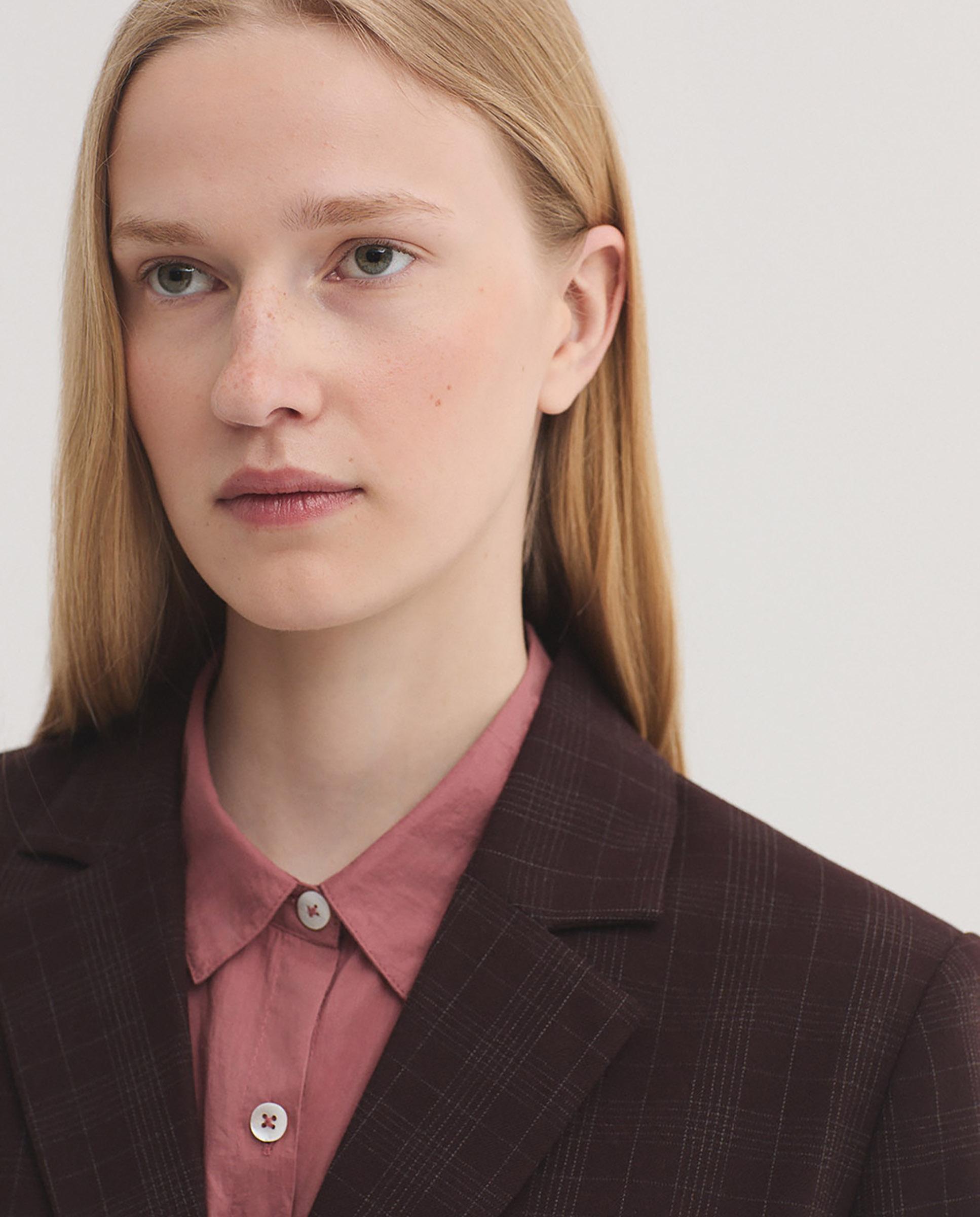 Blazer de mujer de cuadros y cuello solapa - Nice Things - Burdeos Burdeos-2