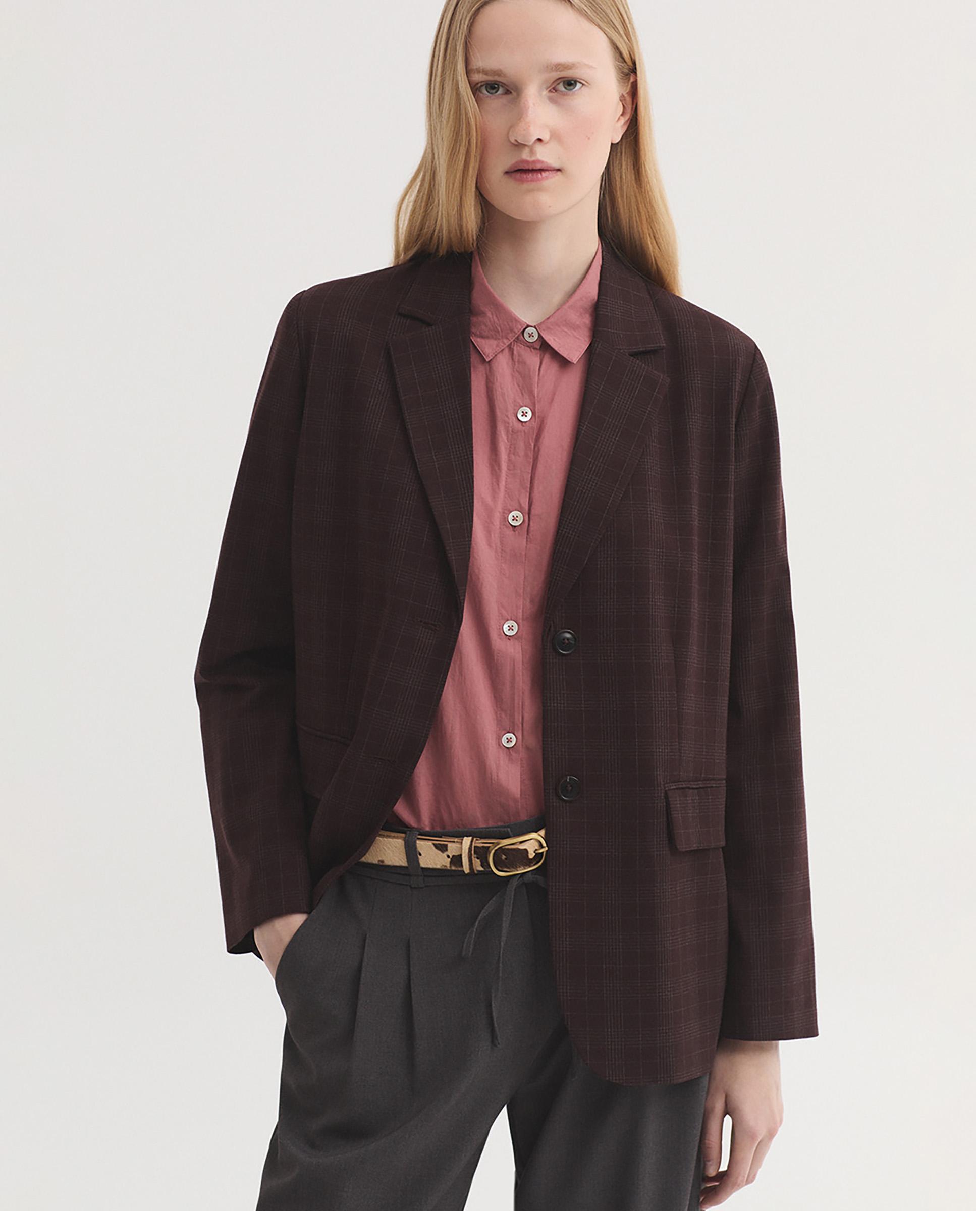 Blazer de mujer de cuadros y cuello solapa - Nice Things - Burdeos Burdeos-5