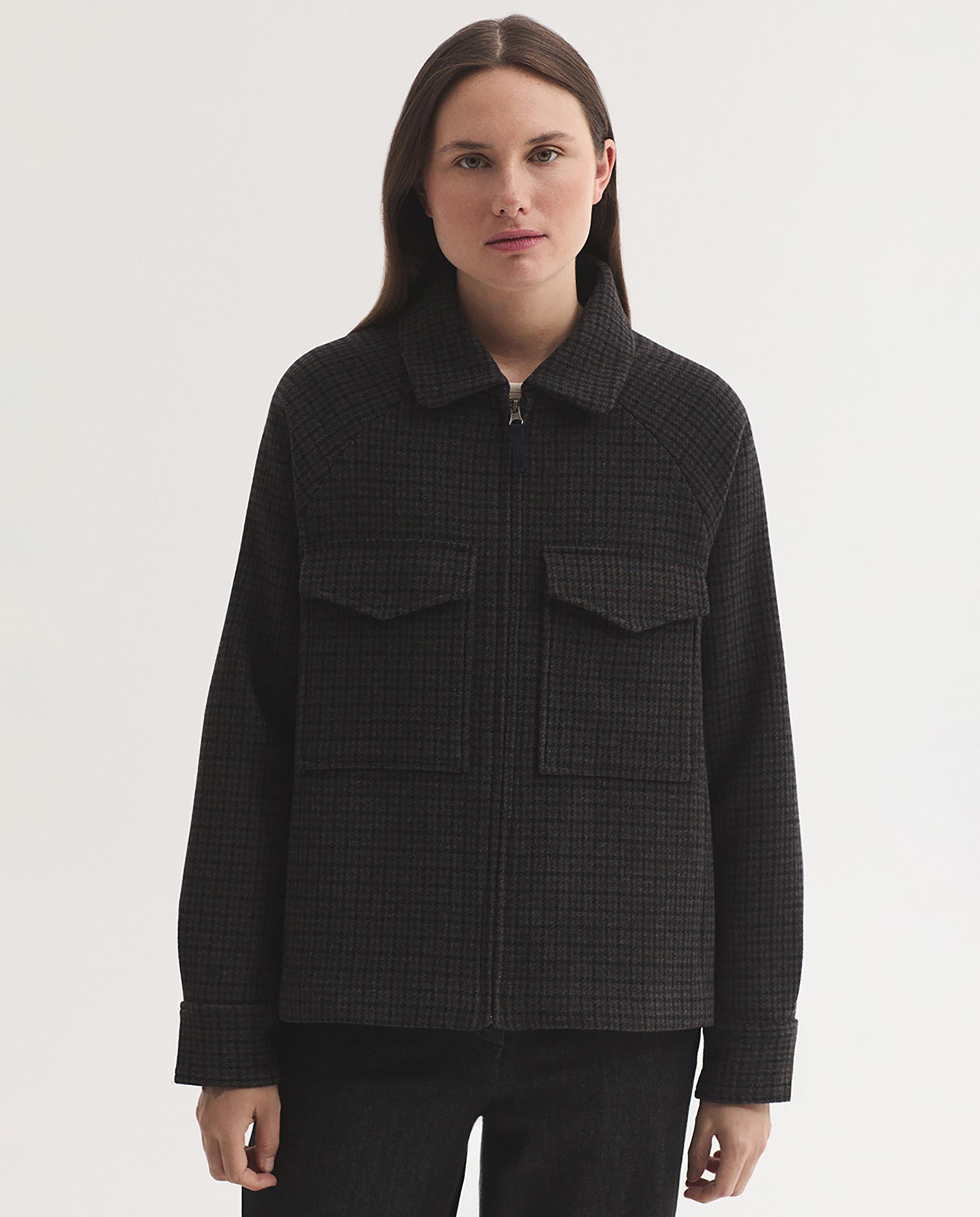 Chaqueta de mujer de cuadros con cierre de cremallera - Nice Things - Gris Gris-1