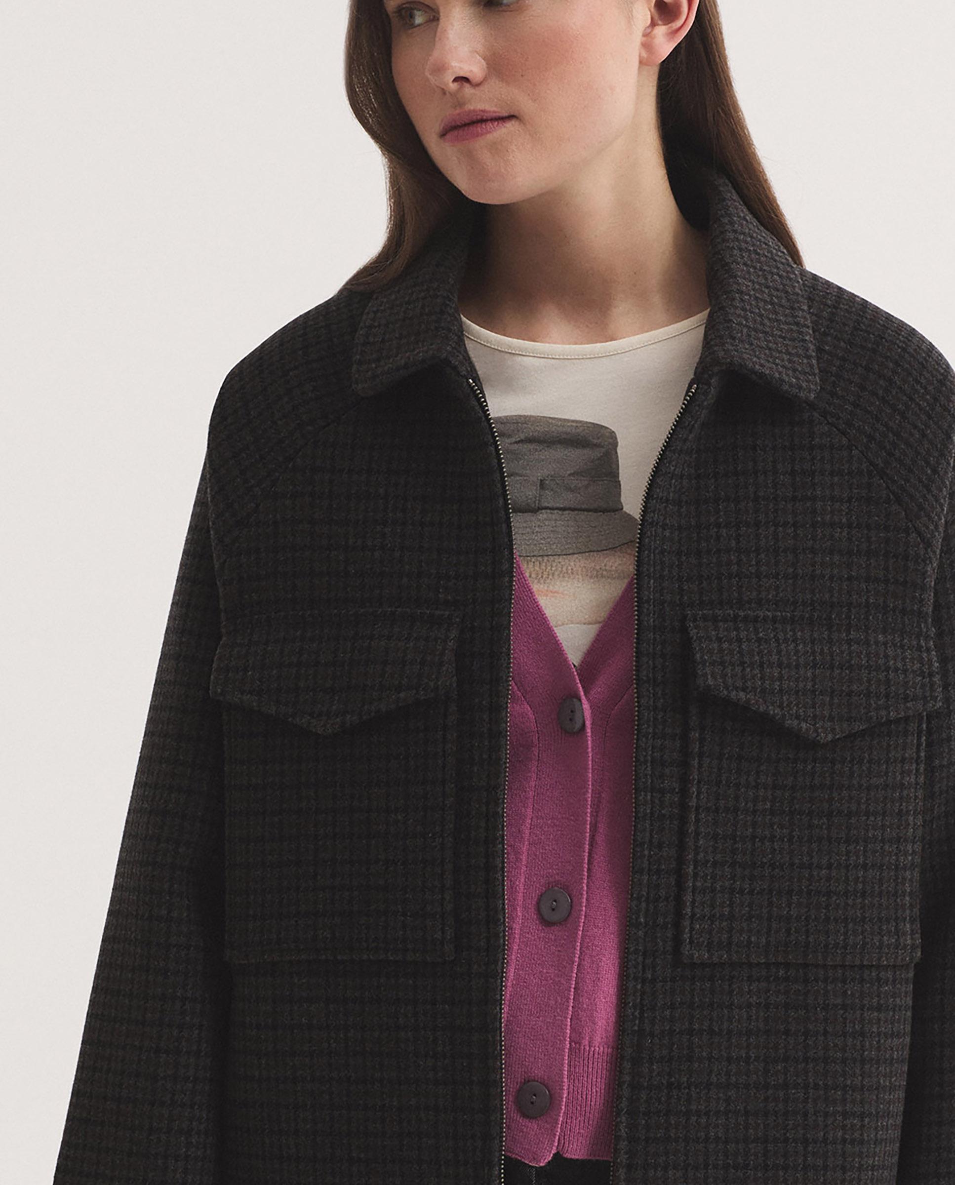 Chaqueta de mujer de cuadros con cierre de cremallera - Nice Things - Gris Gris-5
