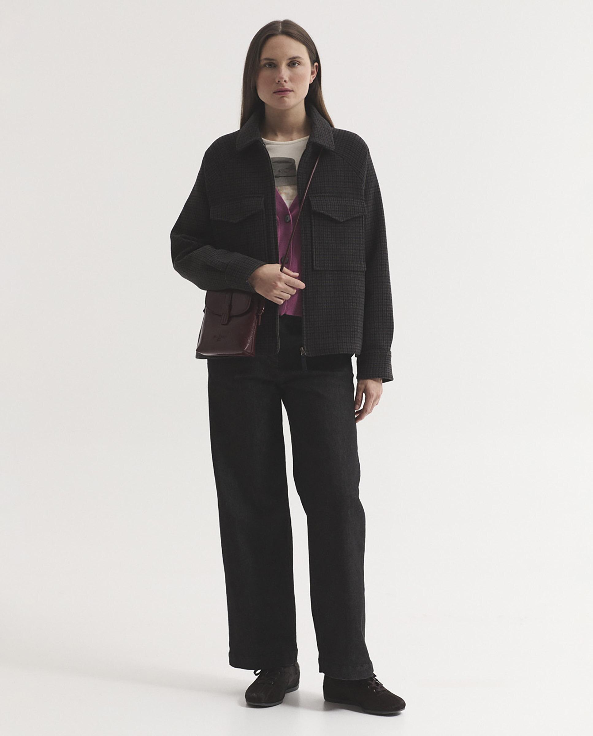 Chaqueta de mujer de cuadros con cierre de cremallera - Nice Things - Gris Gris-6