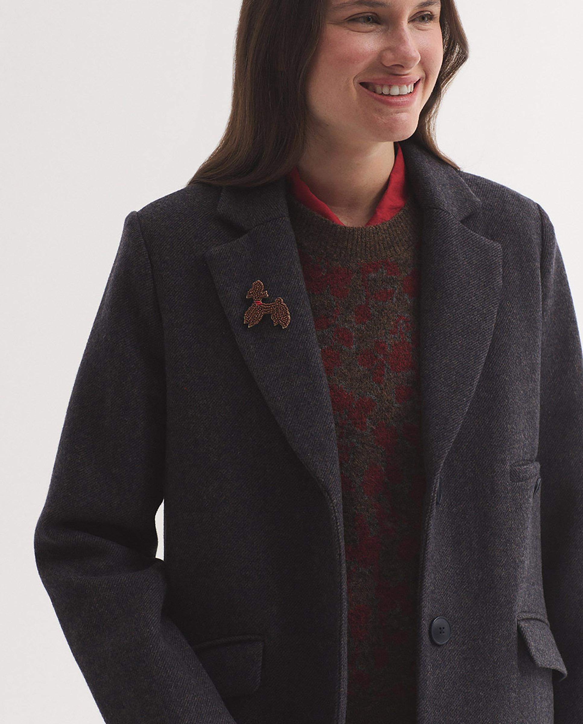 Abrigo de paño de mujer con cuello solapa y bolsillos - Nice Things - Gris Gris-4