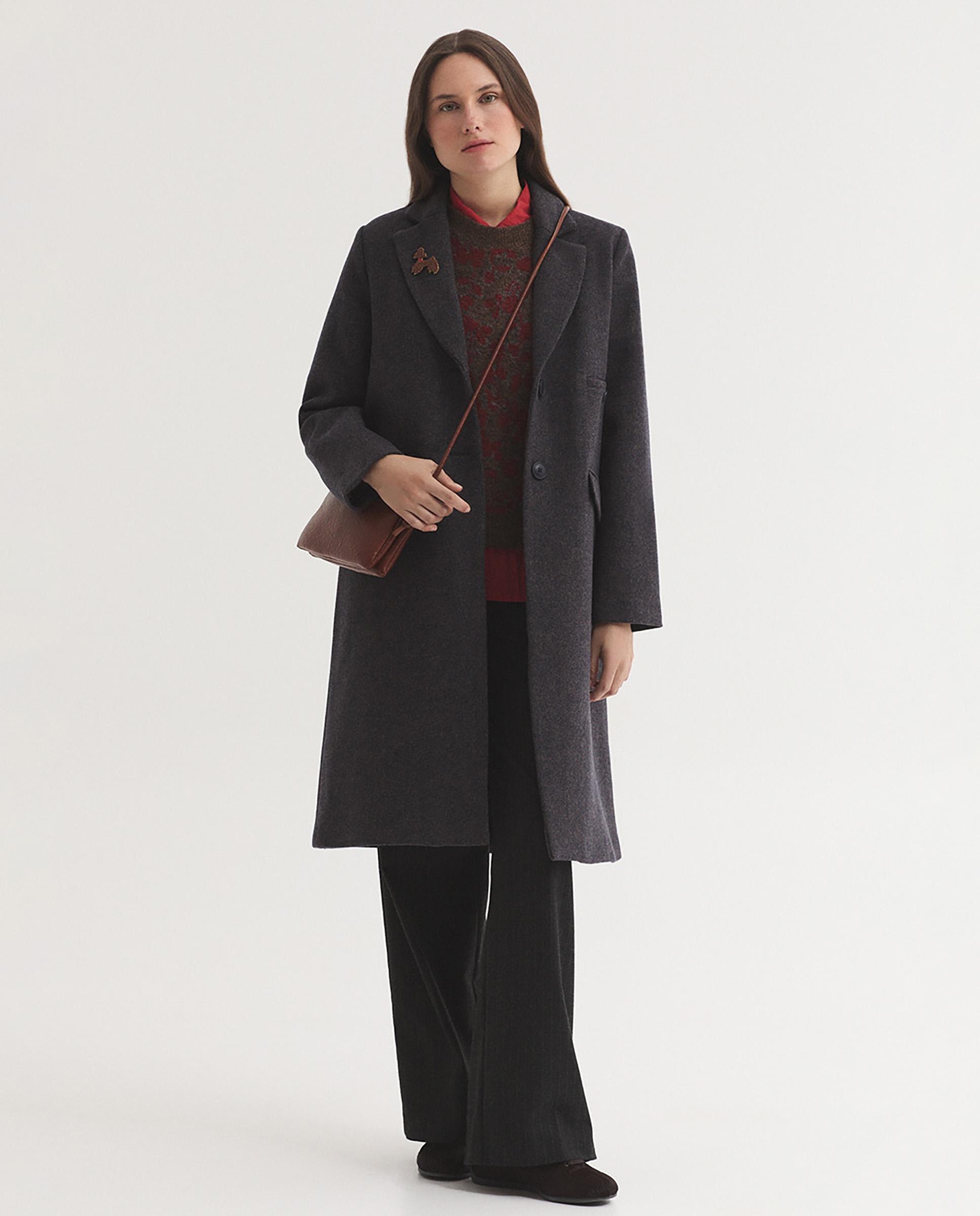 Abrigo de paño de mujer con cuello solapa y bolsillos - Nice Things - Gris Gris-5