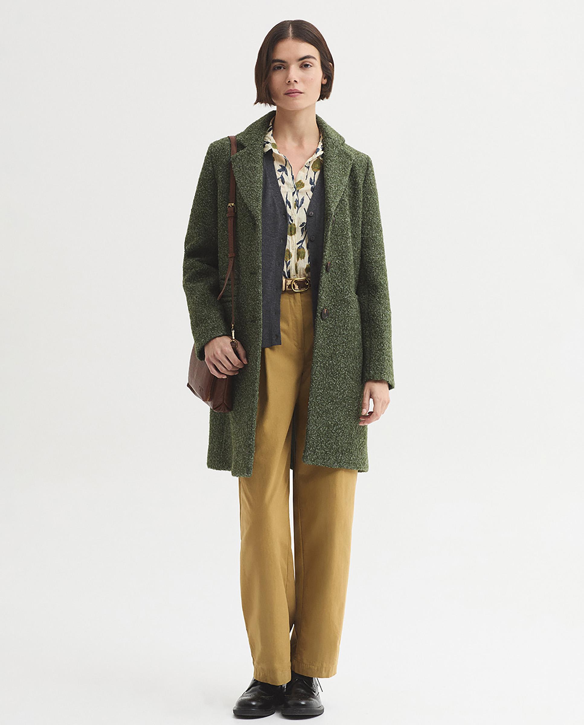 Imagen 5 de Abrigo de paño de mujer con landa y cuello con solapa - Nice Things - Verde Verde