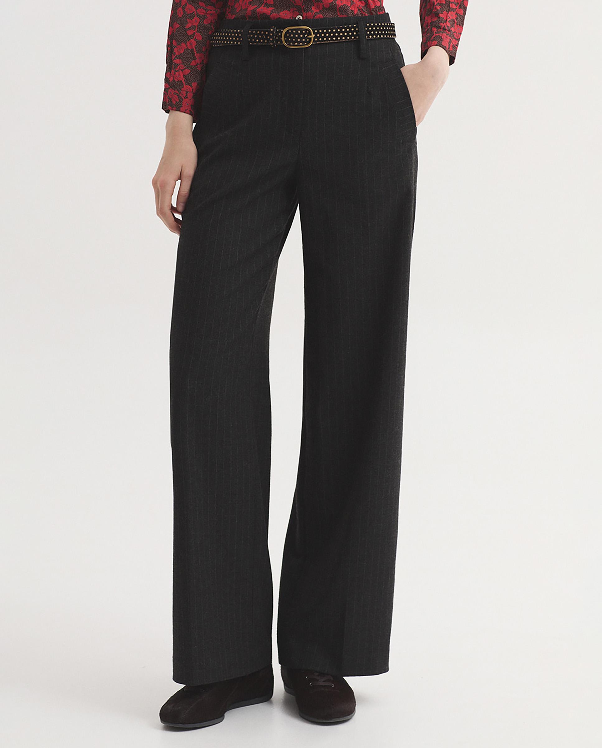 Pantalones anchos de mujer con raya diplomática y cierre de cremallera - Nice Things - Gris Gris-4