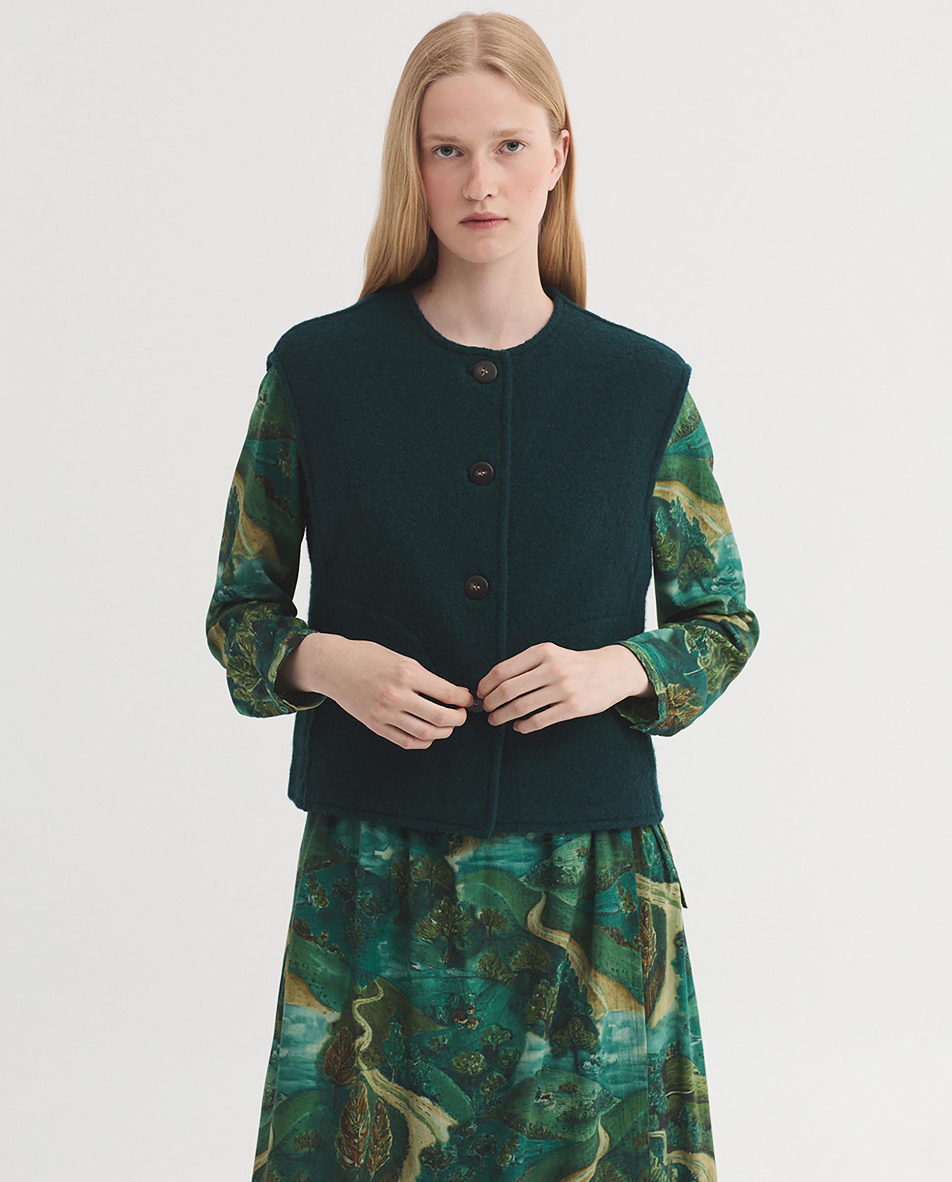 Chaleco de mujer 100% lana con botonadura frontal - Nice Things - Verde Verde-1