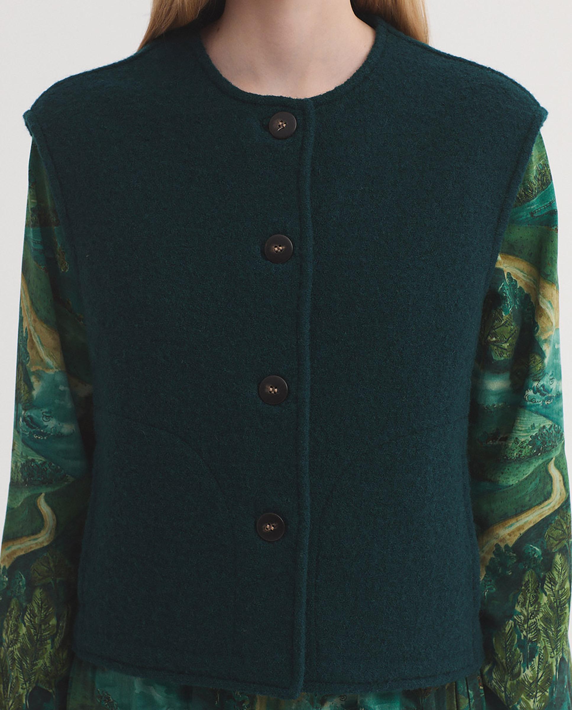 Chaleco de mujer 100% lana con botonadura frontal - Nice Things - Verde Verde-3