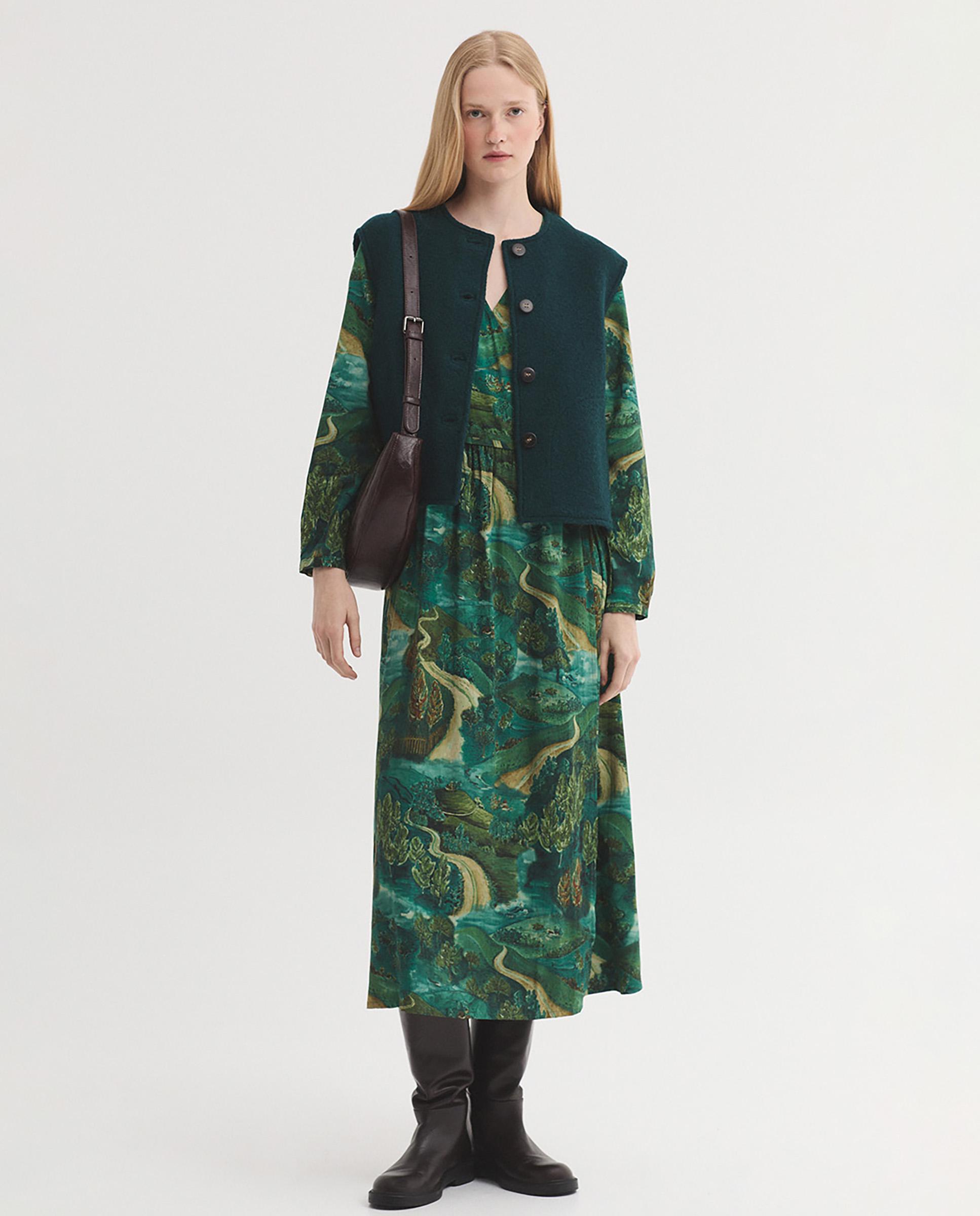 Chaleco de mujer 100% lana con botonadura frontal - Nice Things - Verde Verde-6