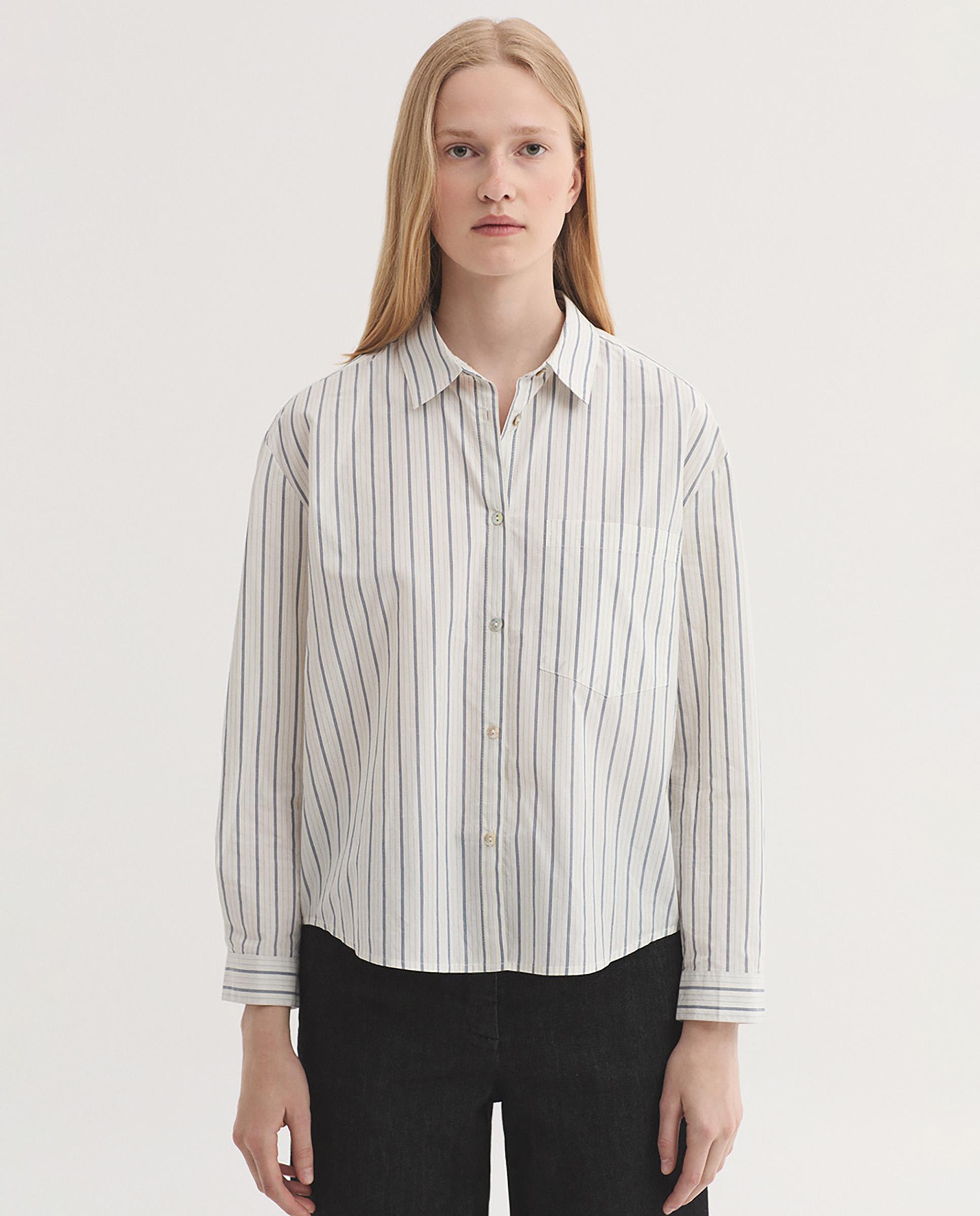 Camisa de mujer 100% algodón de rayas - Nice Things - Blanco Blanco-1
