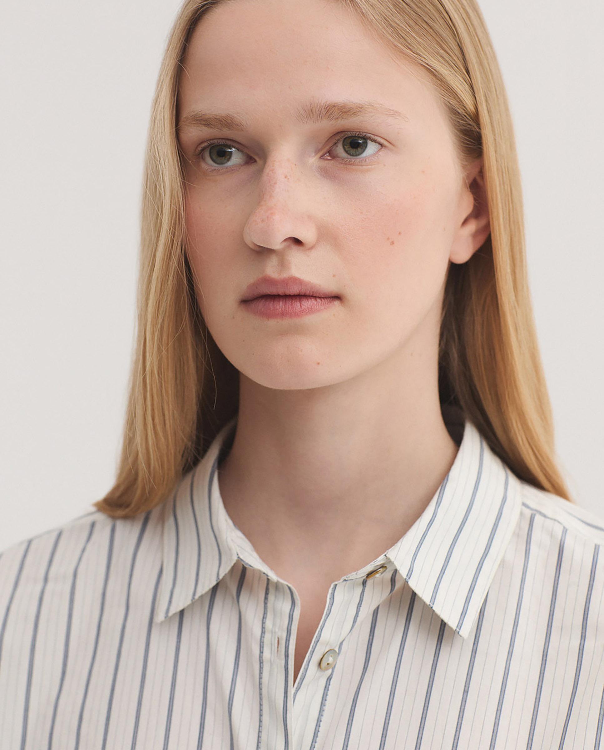 Camisa de mujer 100% algodón de rayas - Nice Things - Blanco Blanco-2