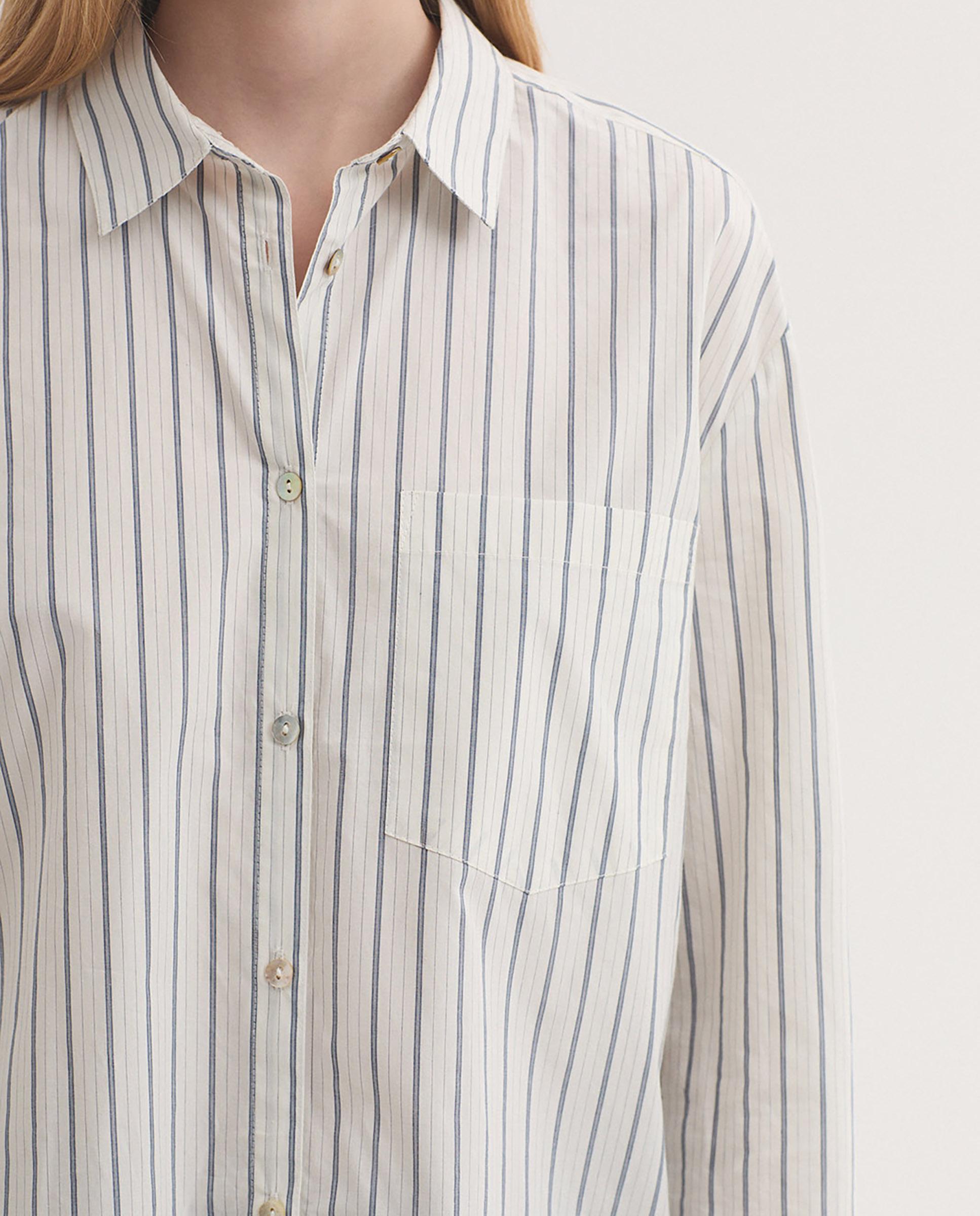 Camisa de mujer 100% algodón de rayas - Nice Things - Blanco Blanco-3