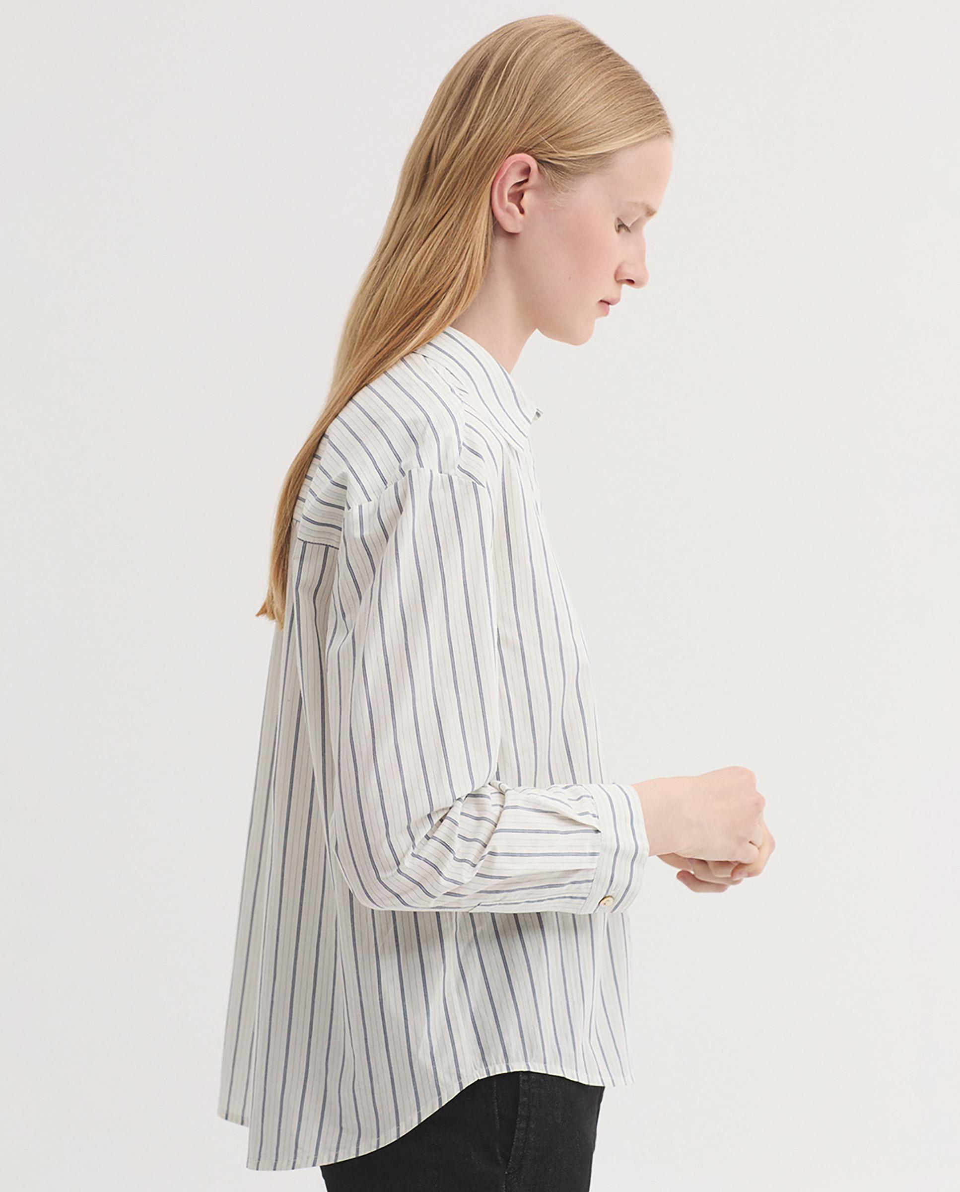 Camisa de mujer 100% algodón de rayas - Nice Things - Blanco Blanco-5