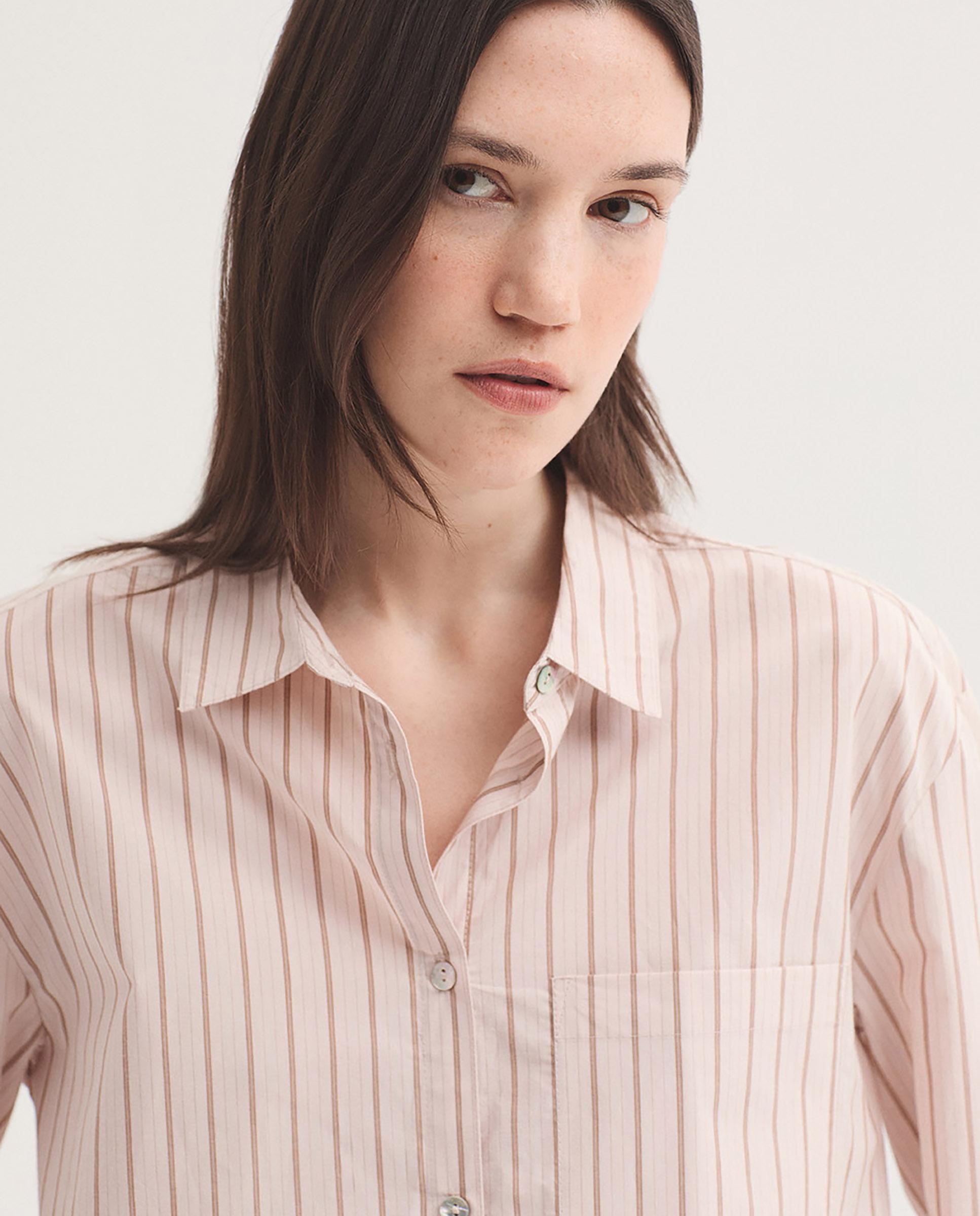 Camisa de mujer 100% algodón de rayas - Nice Things - Beige Beige-2