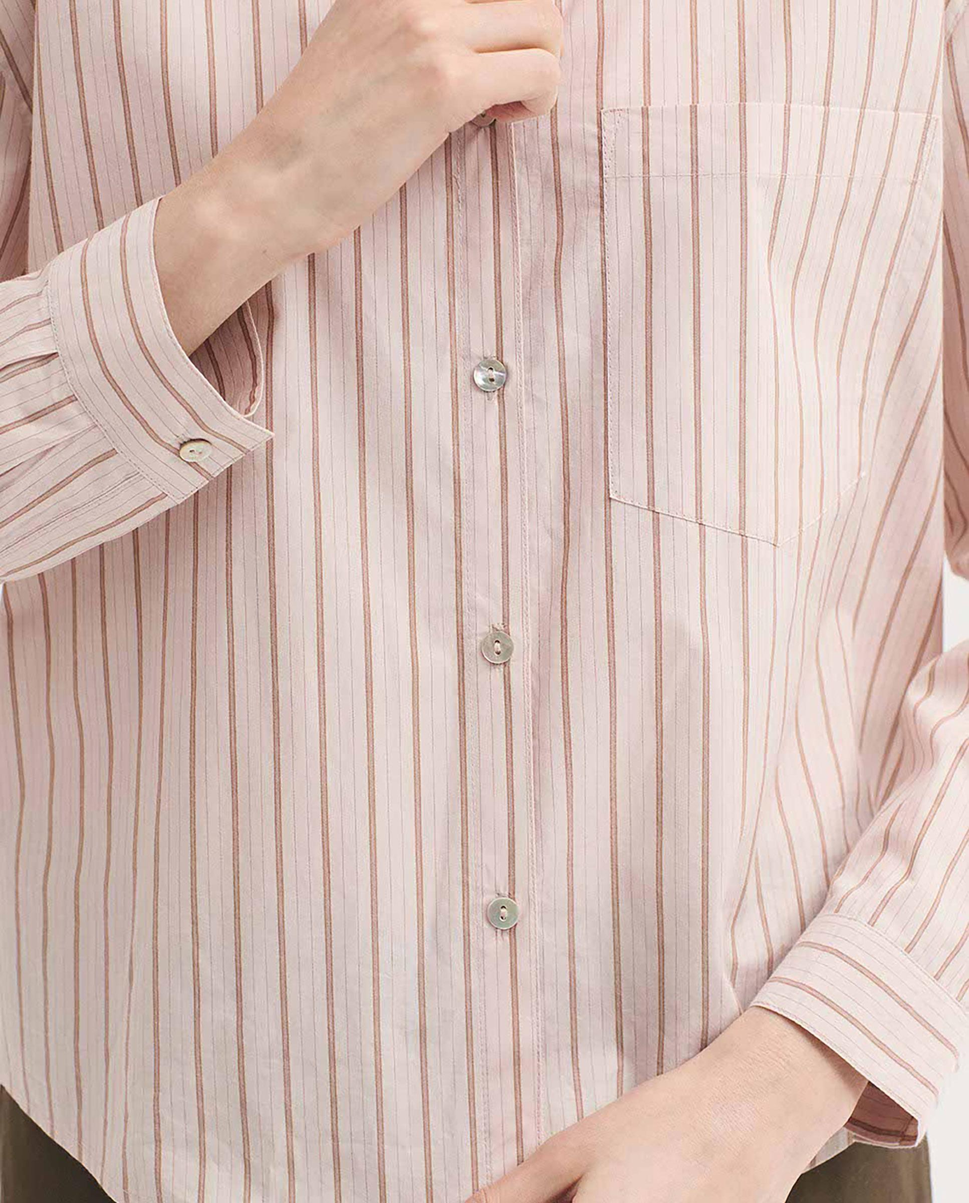 Camisa de mujer 100% algodón de rayas - Nice Things - Beige Beige-3